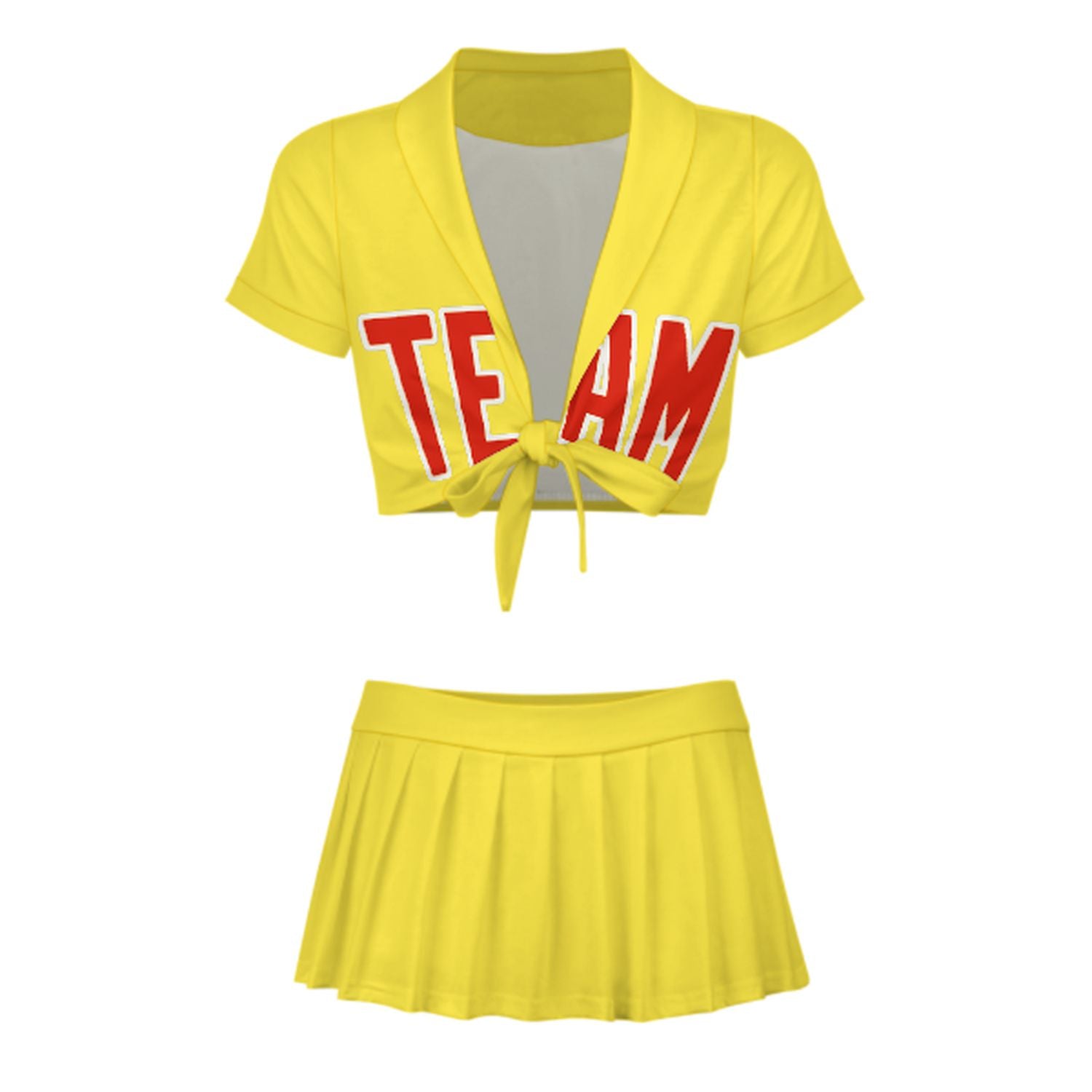 Maßgeschneidertes Blassgelb Orangerot Cheerleader Outfit Set
