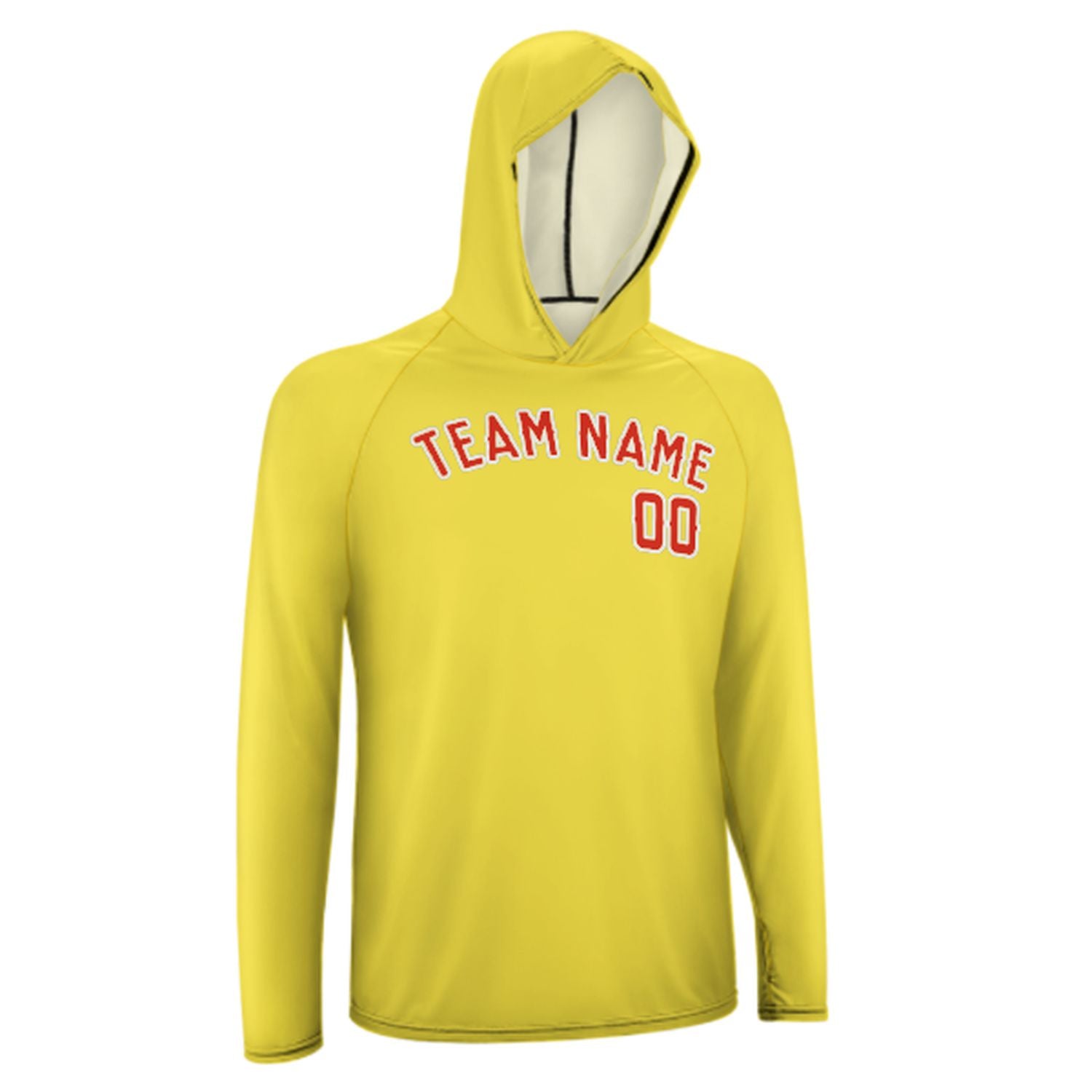 Na míru na míru světle žlutá oranžově červená uv-hoodie