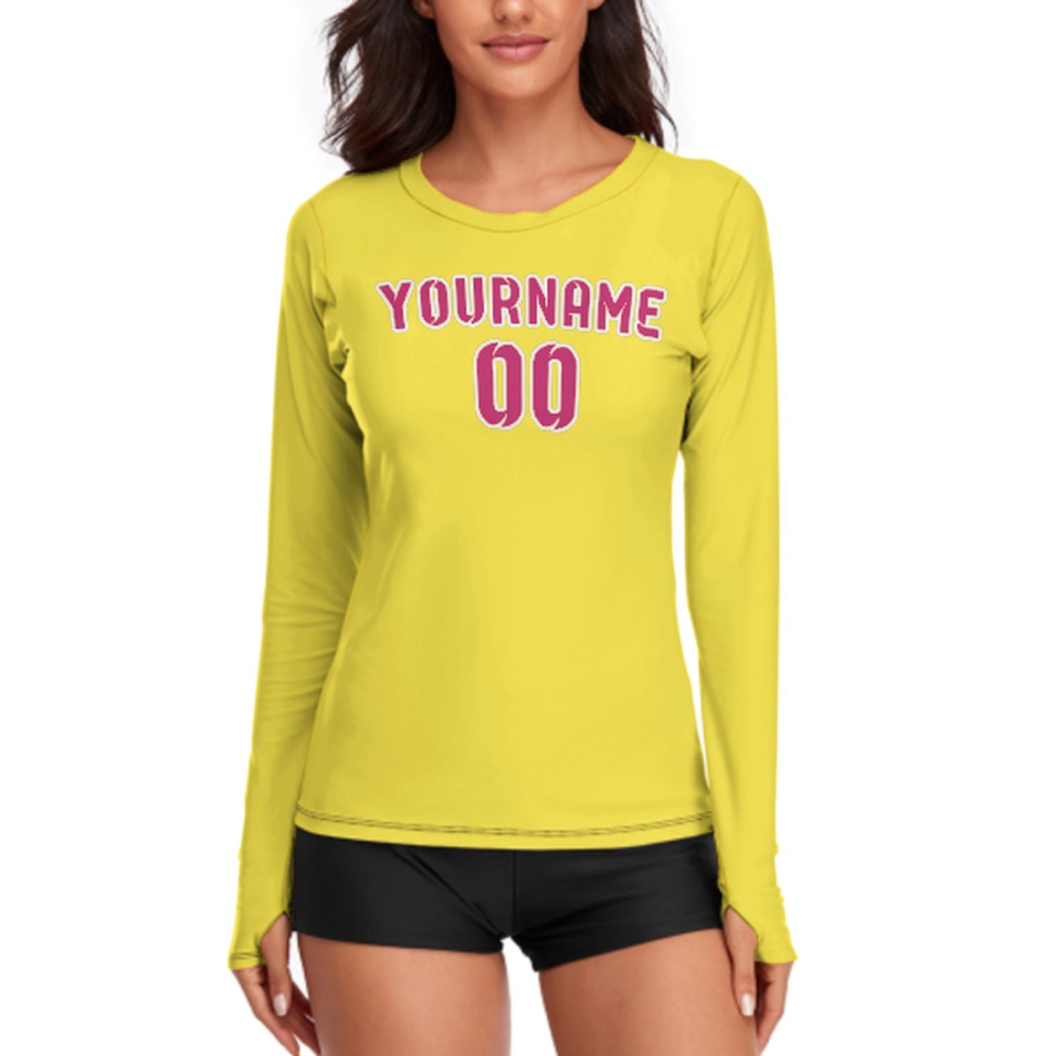 Maßgeschneidertes Blassgelb Rosarot Damen Langarmshirt