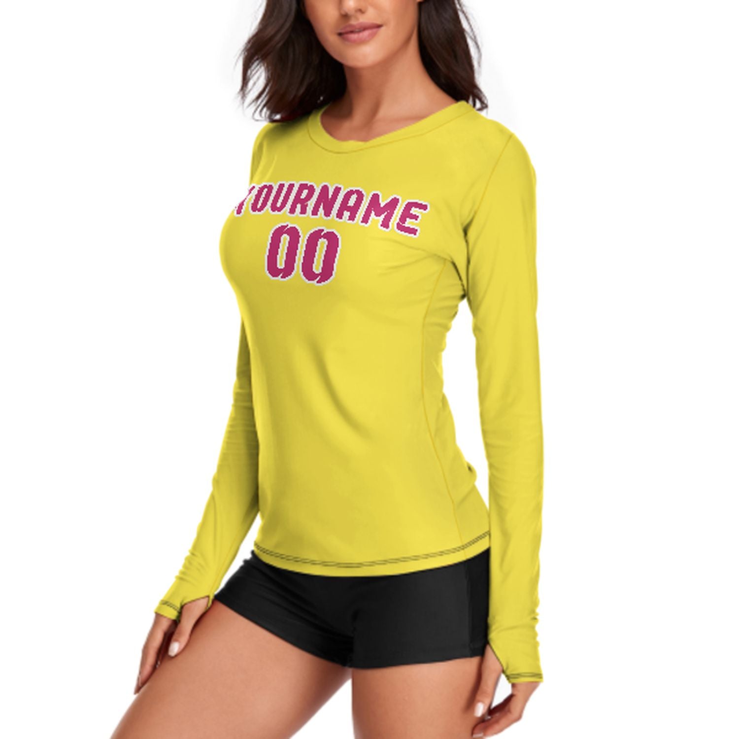 Maßgeschneidertes Blassgelb Rosarot Damen Langarmshirt