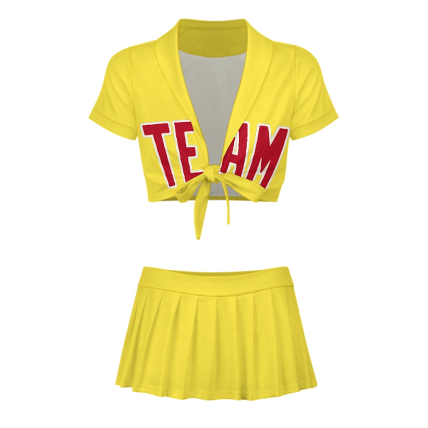 Maßgeschneidertes Blassgelb Rot Cheerleader Outfit Set