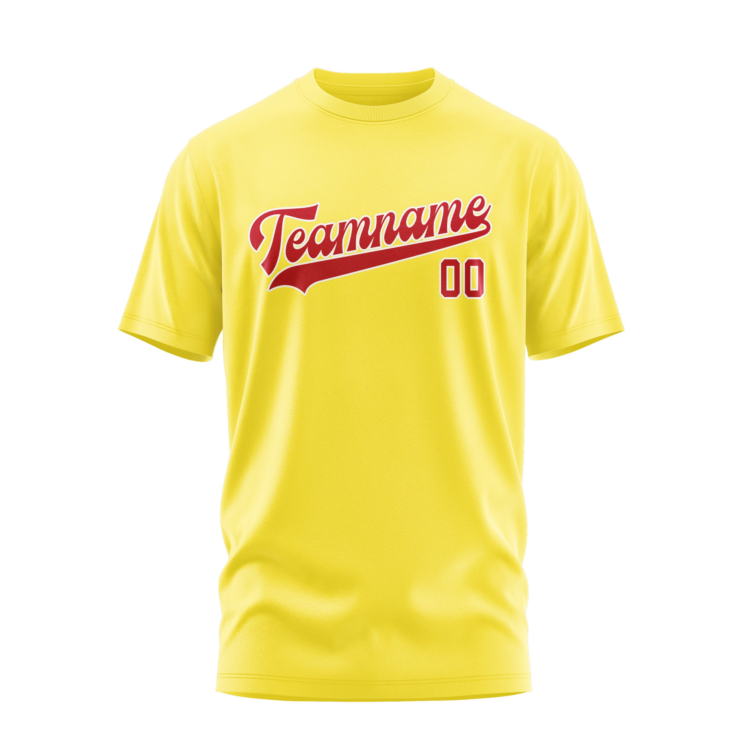 Maßgeschneidertes Blassgelb Rot T-Shirt