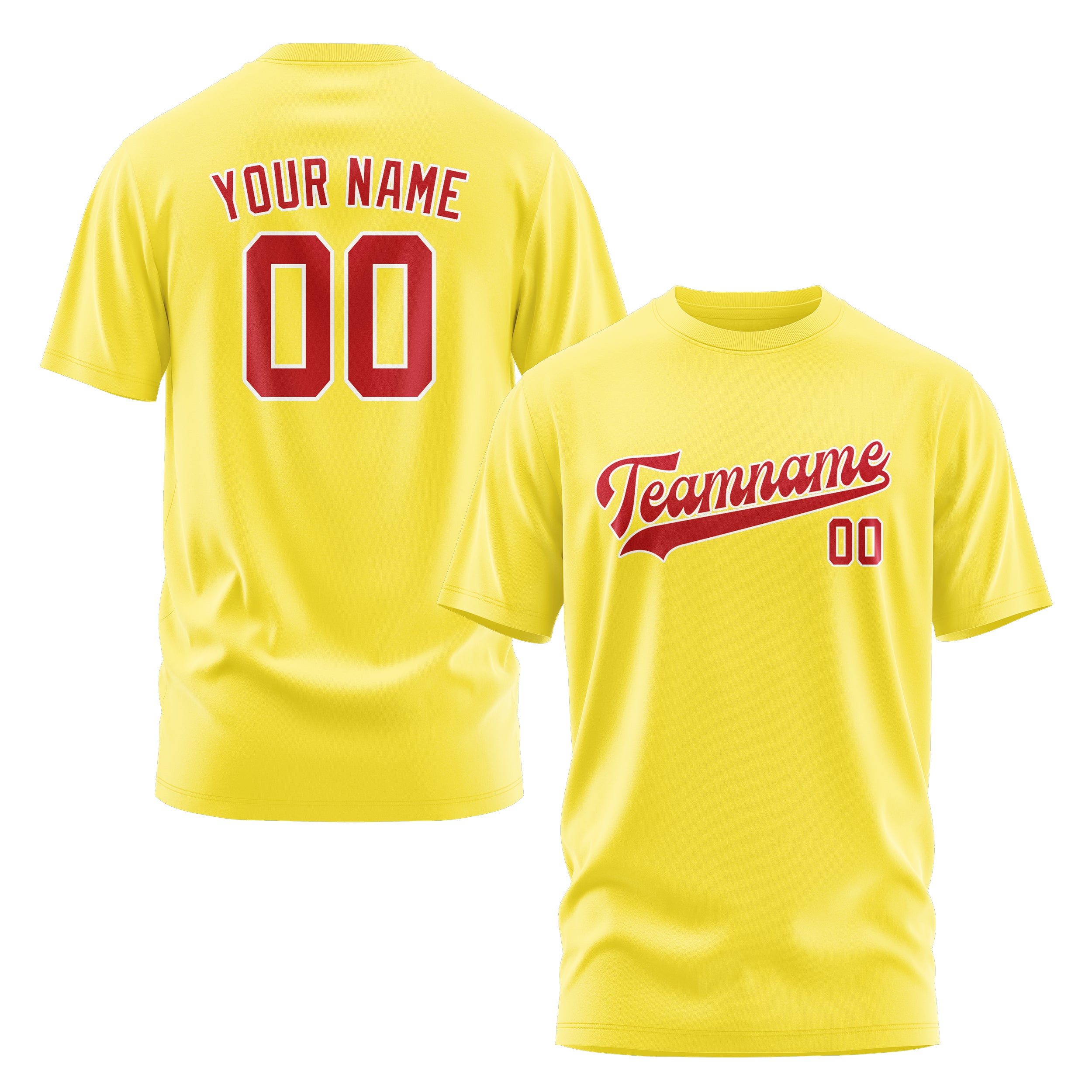 Maßgeschneidertes Blassgelb Rot T-Shirt