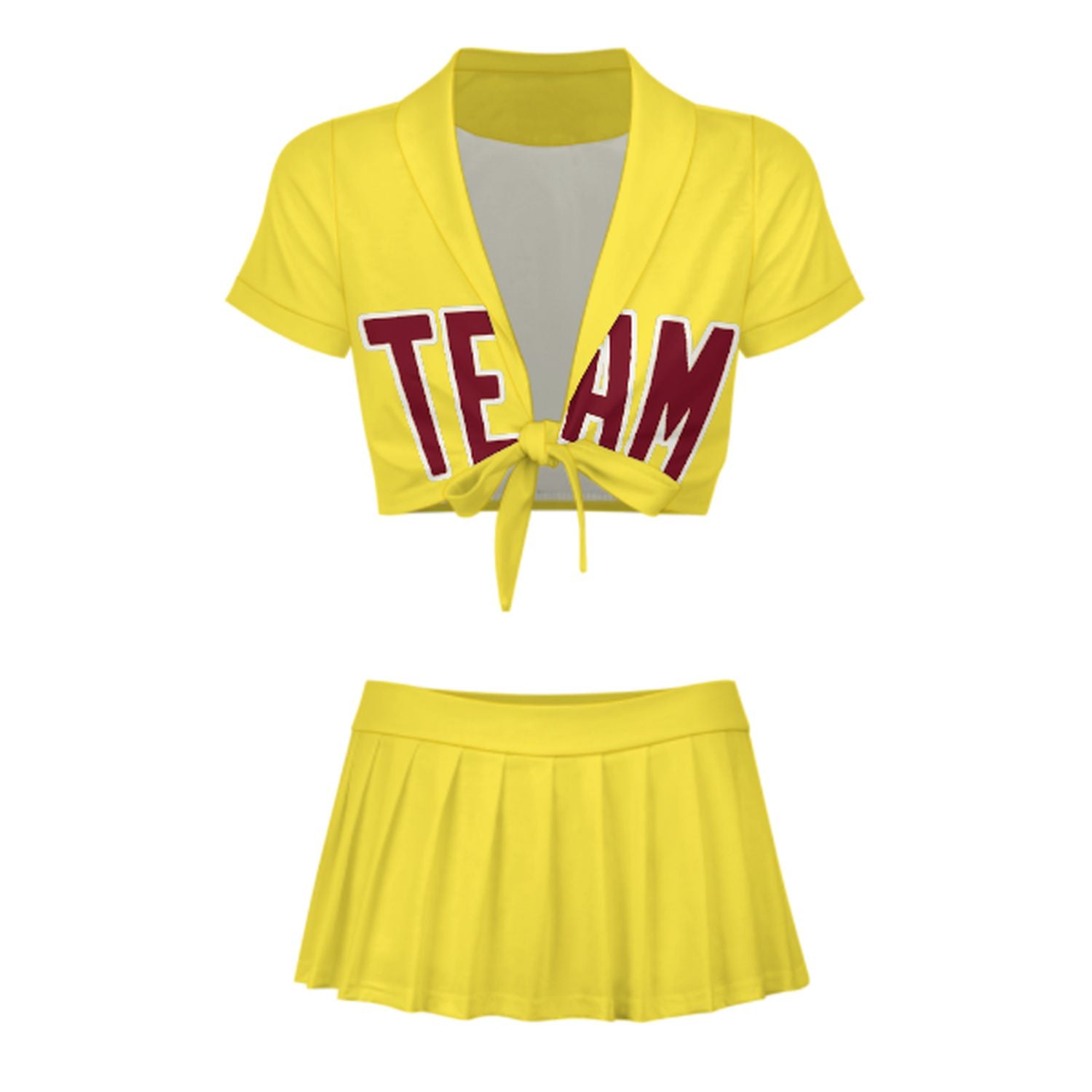 Maßgeschneidertes Blassgelb Karmesinrot Cheerleader Outfit Set