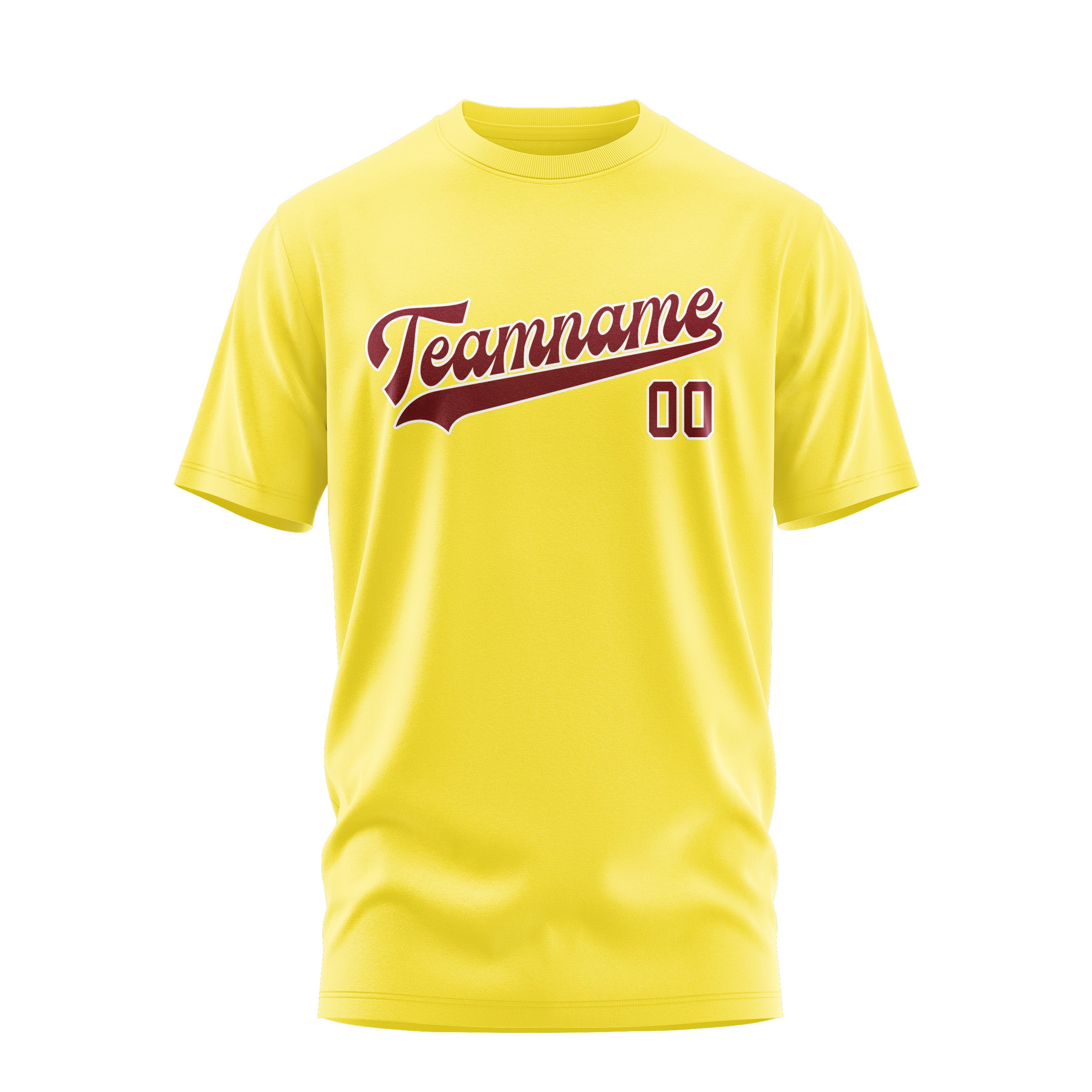 Maßgeschneidertes Blassgelb Karmesinrot T-Shirt