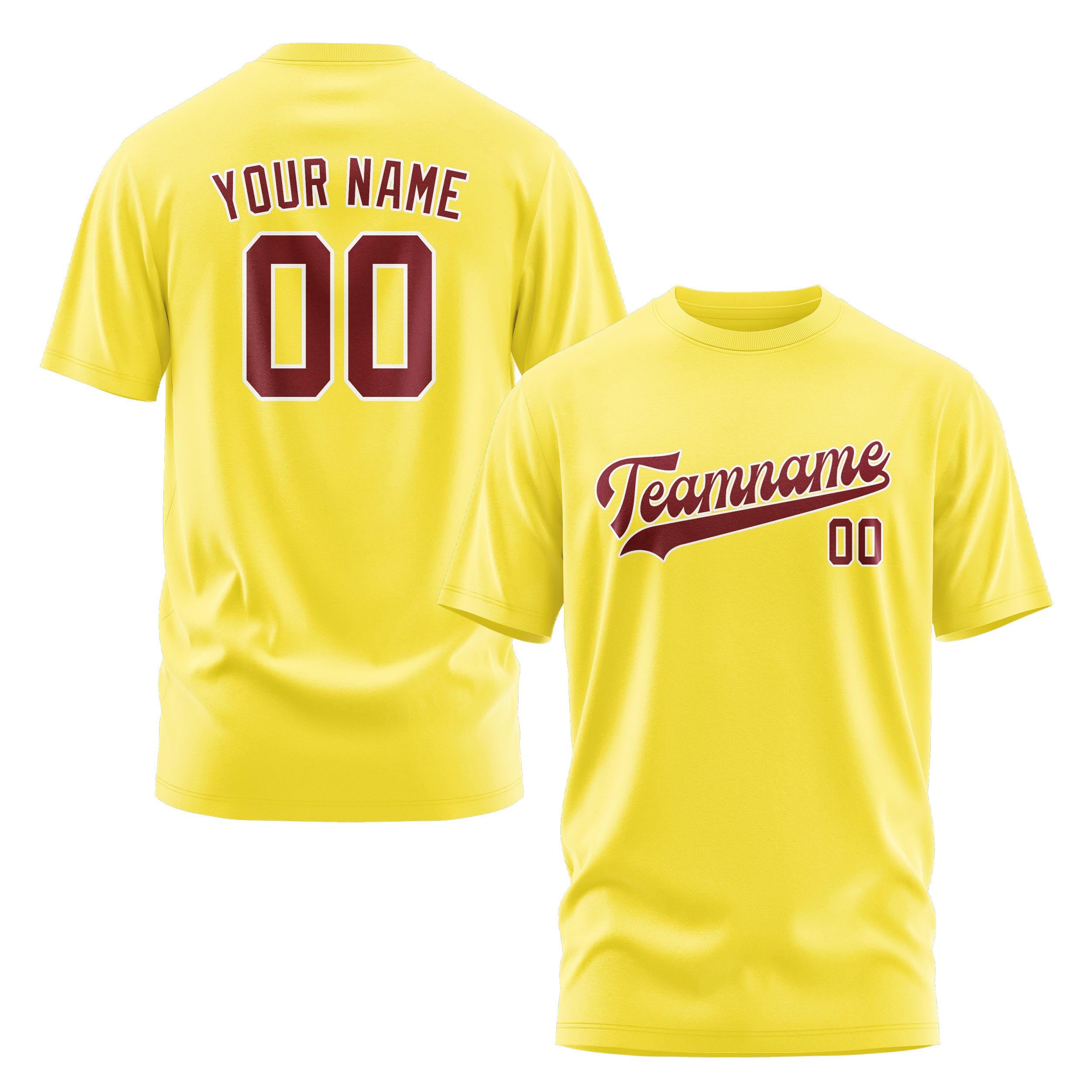 Maßgeschneidertes Blassgelb Karmesinrot T-Shirt