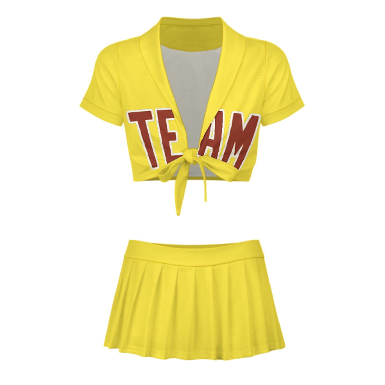 Maßgeschneidertes Blassgelb Korallenrot Cheerleader Outfit Set