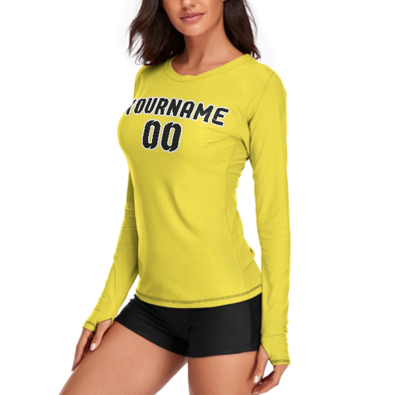 Maßgeschneidertes Blassgelb Schwarz Damen Langarmshirt