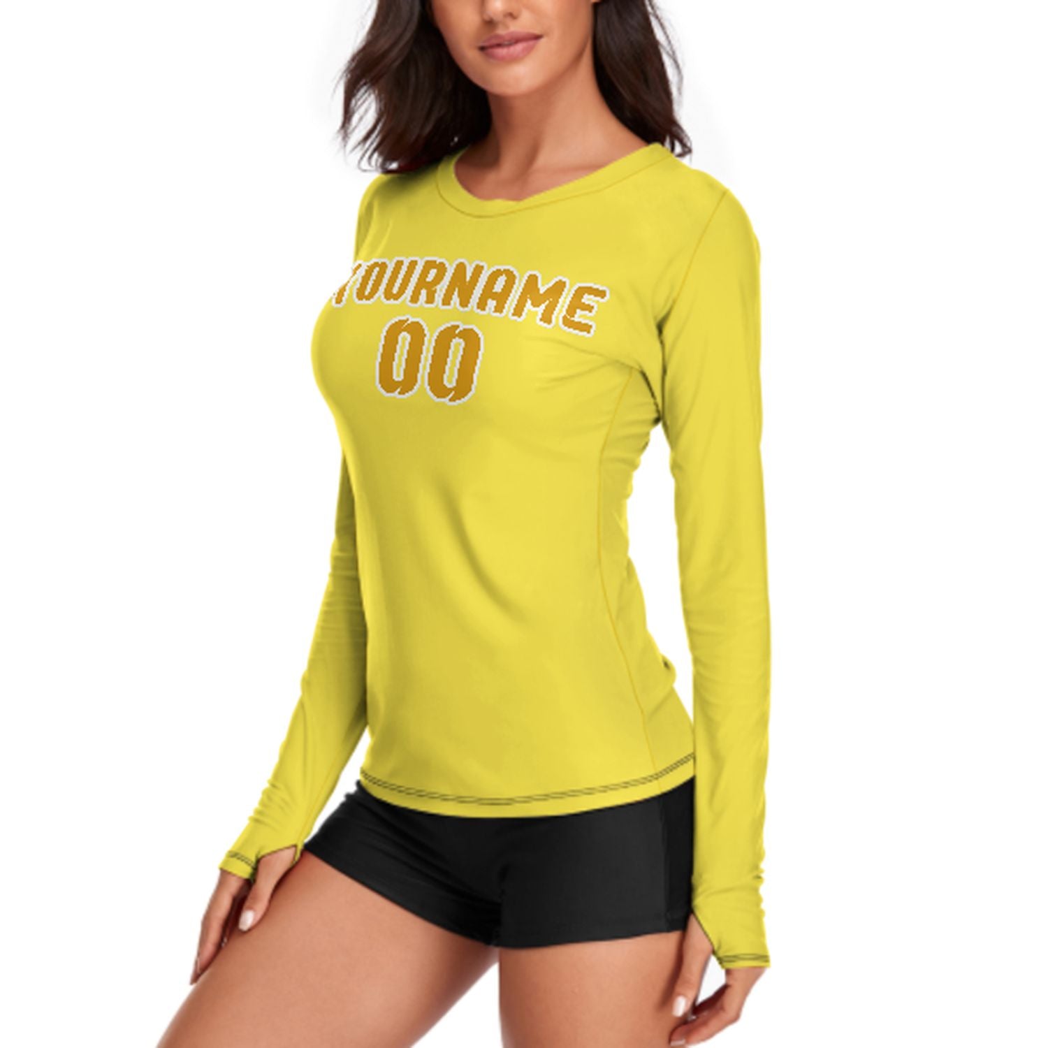 Maßgeschneidertes Blassgelb Gelb Damen Langarmshirt