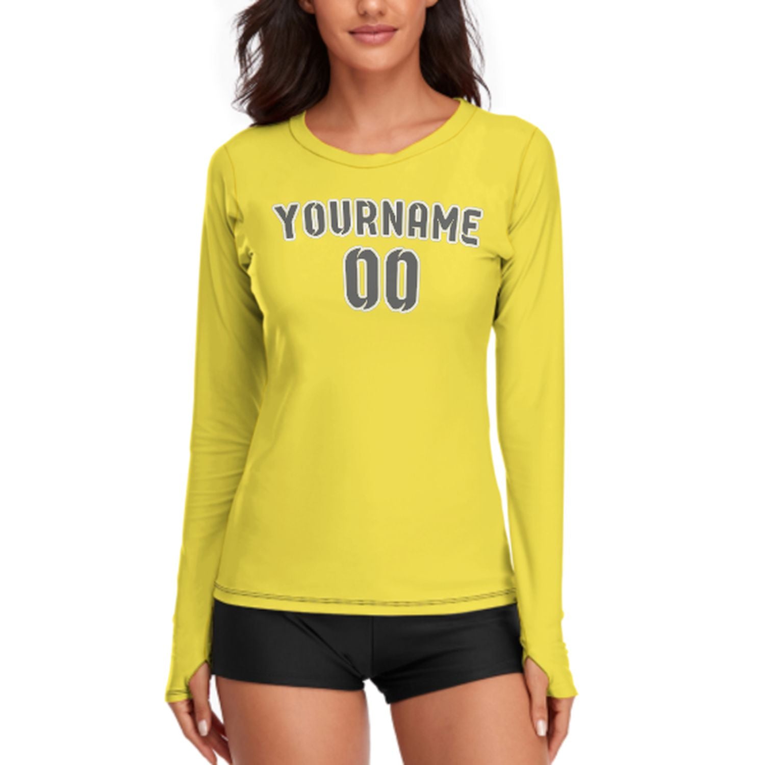 Maßgeschneidertes Blassgelb Dunkelgrau Damen Langarmshirt