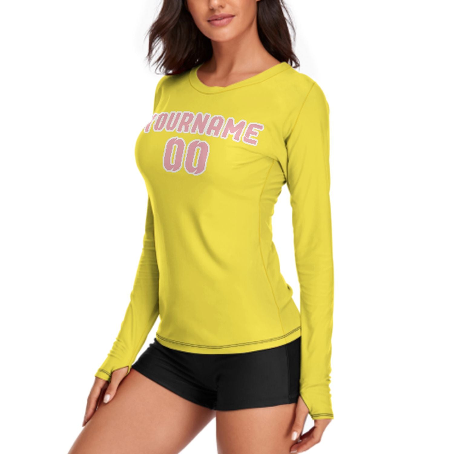 Maßgeschneidertes Blassgelb Rosa Damen Langarmshirt