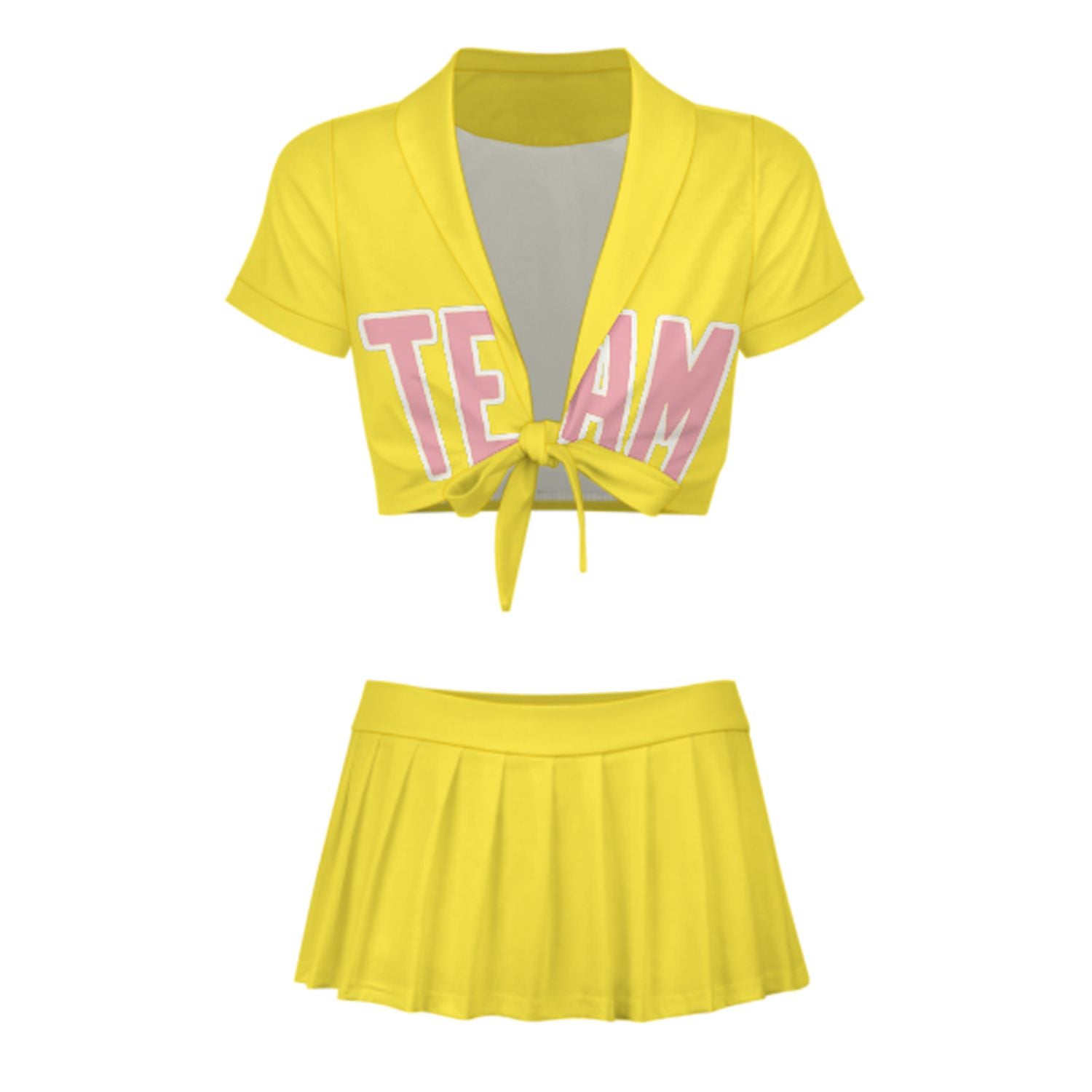 Maßgeschneidertes Blassgelb Rosa Cheerleader Outfit Set
