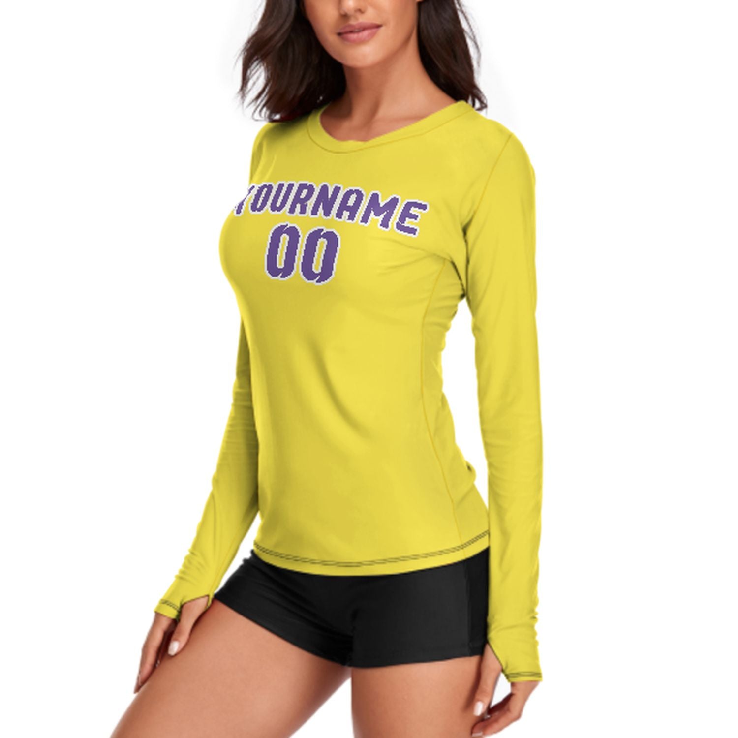 Maßgeschneidertes Blassgelb Lavendel Damen Langarmshirt