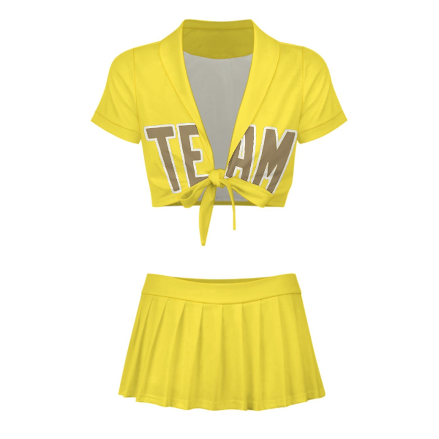 Maßgeschneidertes Blassgelb Hellkhaki Cheerleader Outfit Set