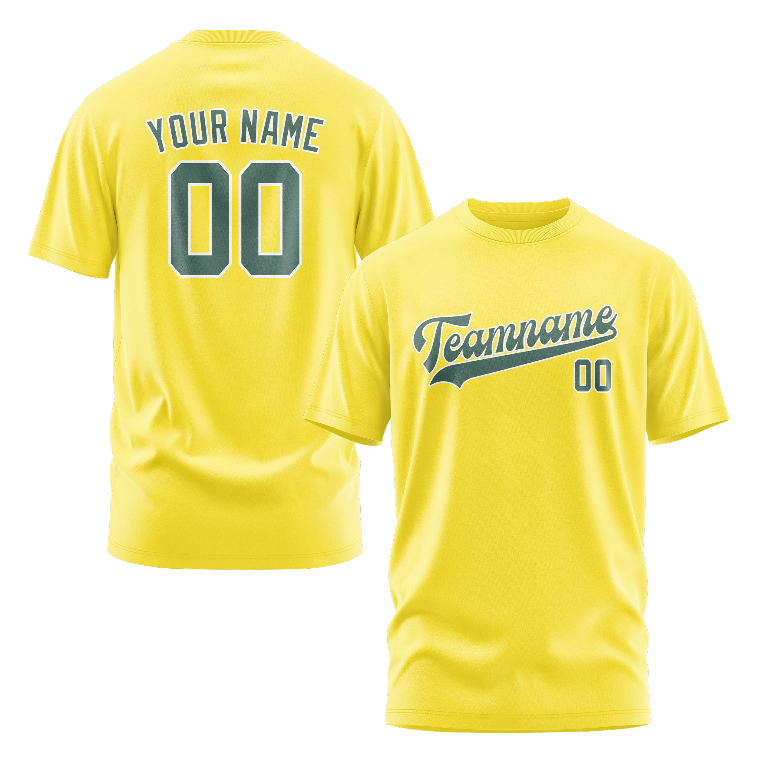Maßgeschneidertes Blassgelb Blaugrün T-Shirt