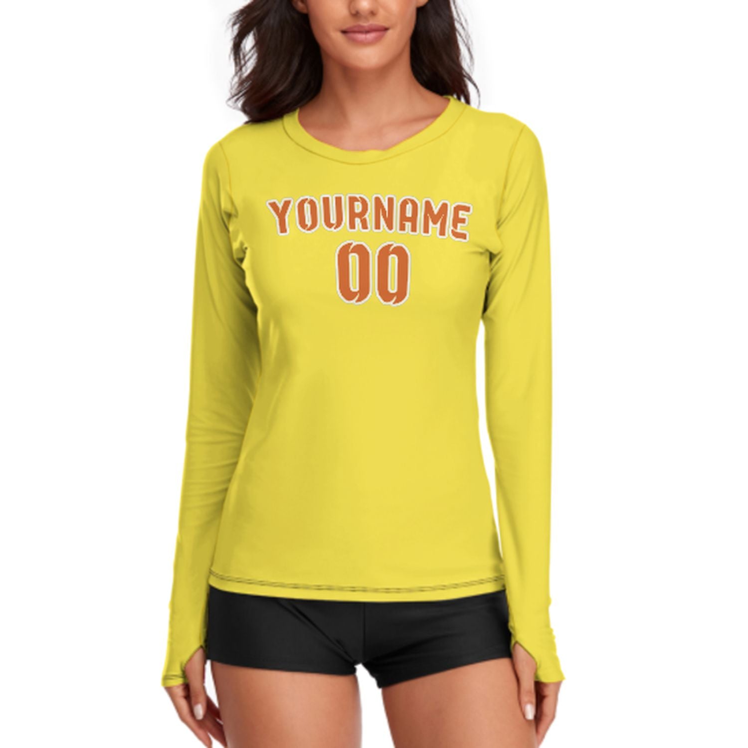 Maßgeschneidertes Blassgelb Orange Damen Langarmshirt