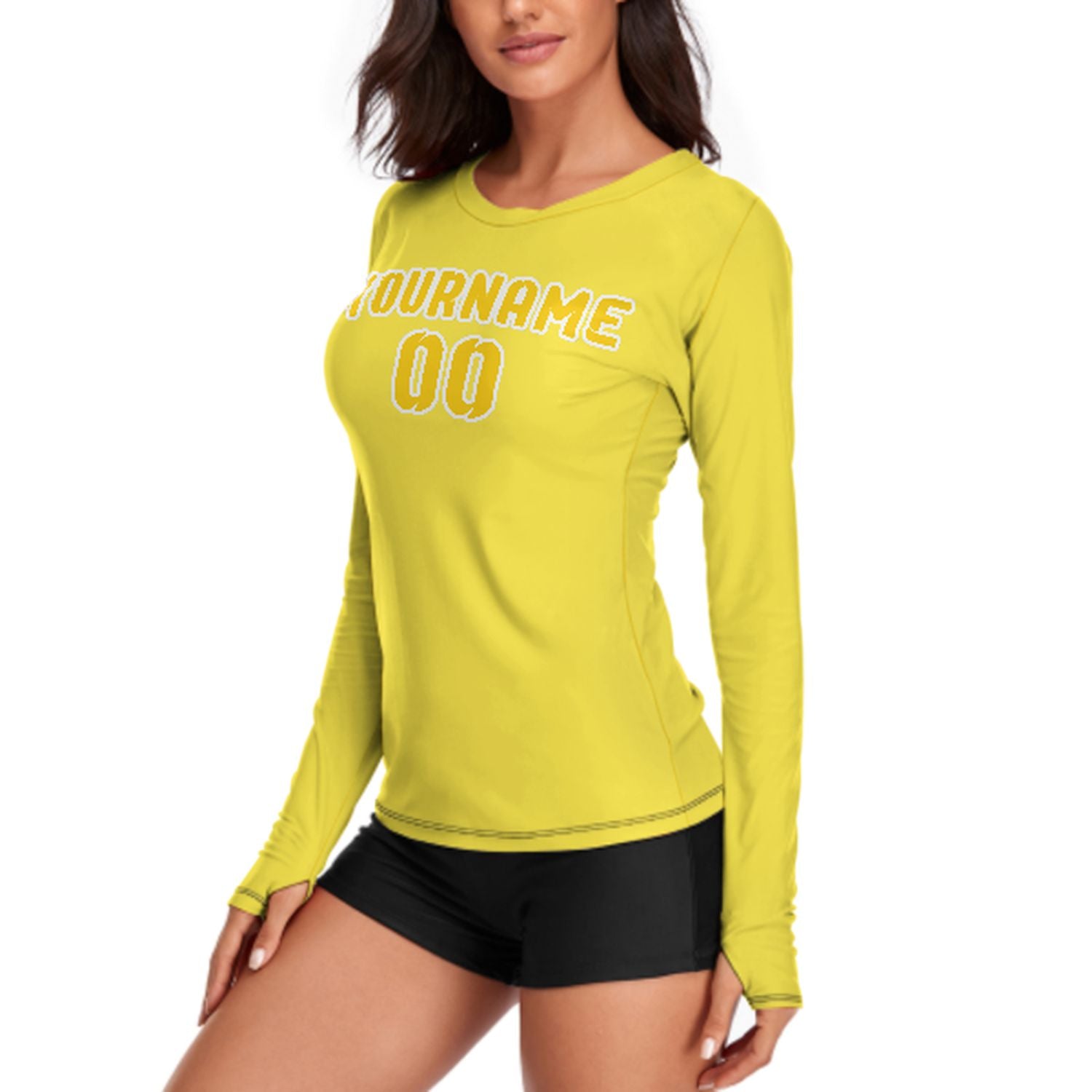 Maßgeschneidertes Blassgelb Gold Damen Langarmshirt
