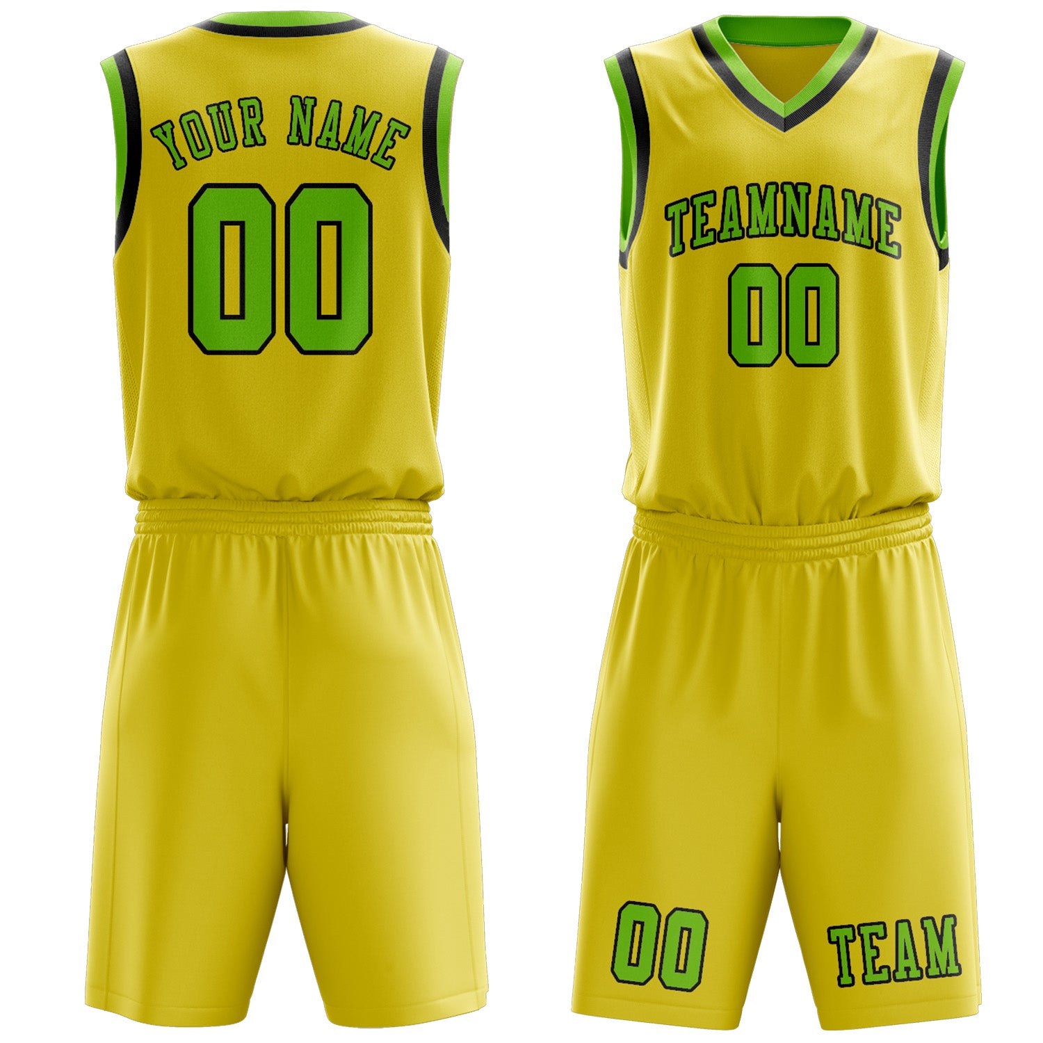 Benutzerdefiniertes Professionelles Blassgelb Smaragdgrün Basketballtrikot-Set
