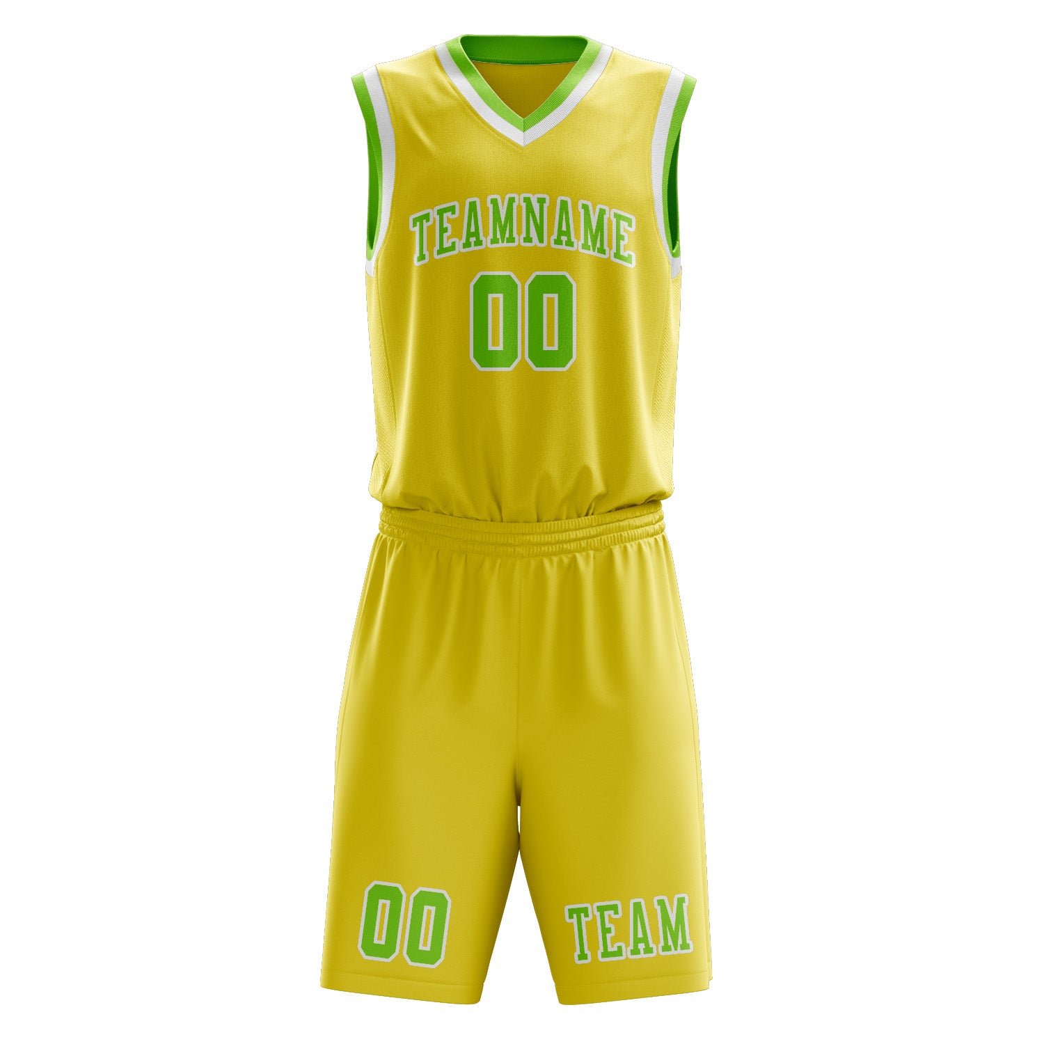 Benutzerdefiniertes Professionelles Blassgelb Smaragdgrün Basketballtrikot-Set