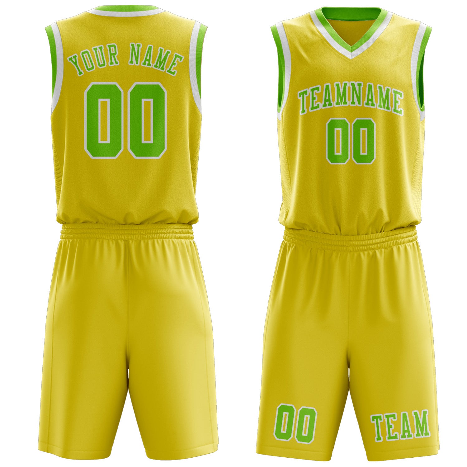 Benutzerdefiniertes Professionelles Blassgelb Smaragdgrün Basketballtrikot-Set
