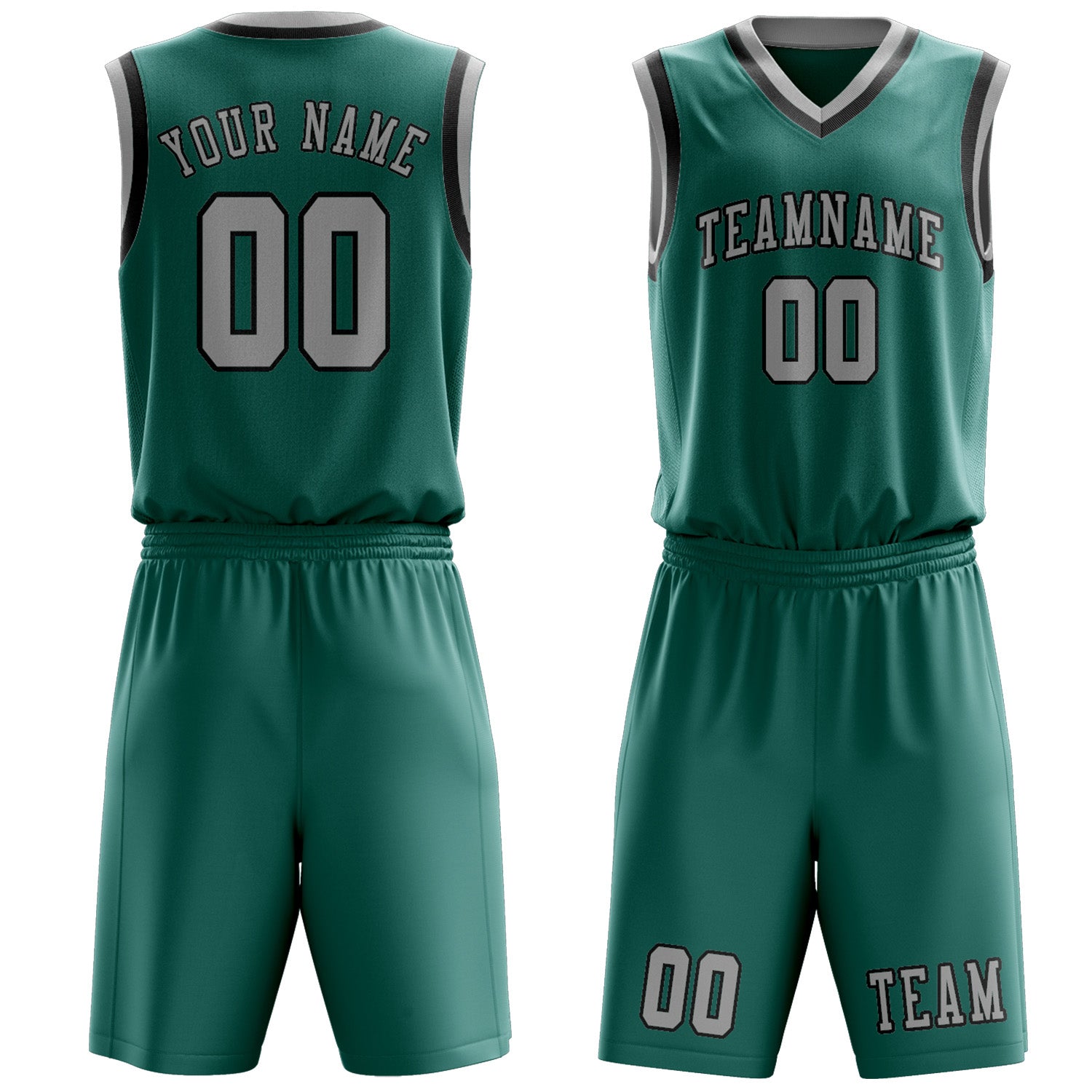 Benutzerdefiniertes Professionelles Blaugrün Grau Basketballtrikot-Set