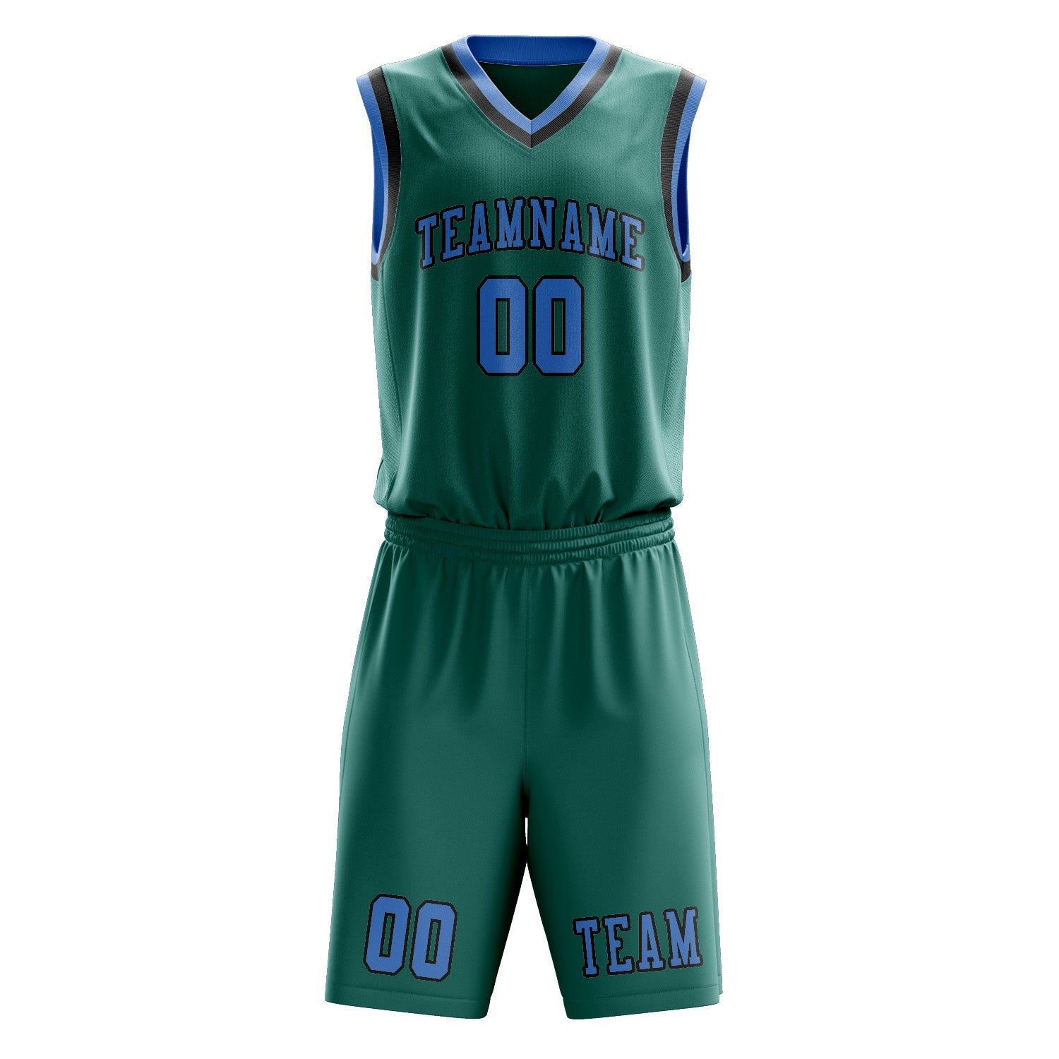 Benutzerdefiniertes Professionelles Blaugrün Hellblau Basketballtrikot-Set