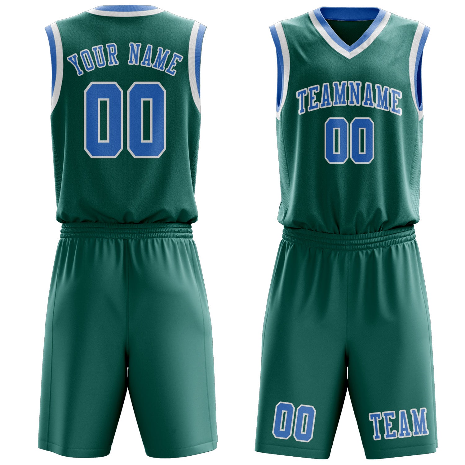 Benutzerdefiniertes Professionelles Blaugrün Hellblau Basketballtrikot-Set