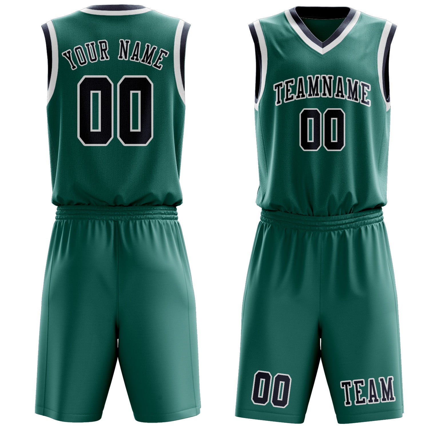 Benutzerdefiniertes Professionelles Blaugrün Marineblau Basketballtrikot-Set