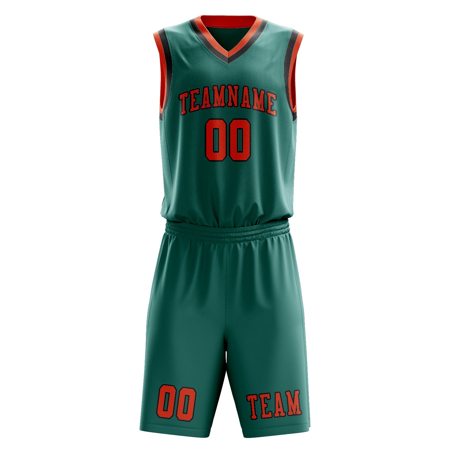 Benutzerdefiniertes Professionelles Blaugrün Orangerot Basketballtrikot-Set