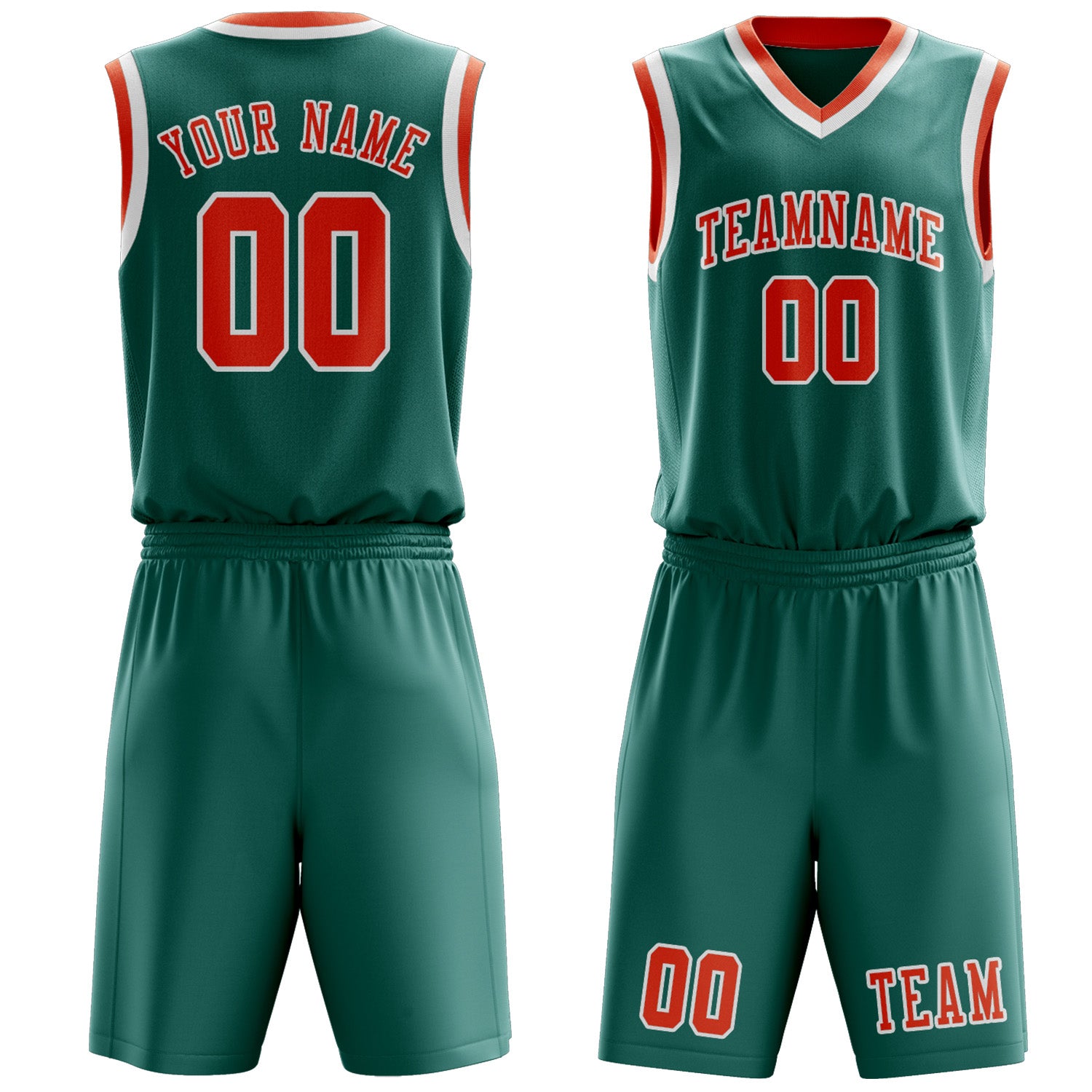 Benutzerdefiniertes Professionelles Blaugrün Orangerot Basketballtrikot-Set
