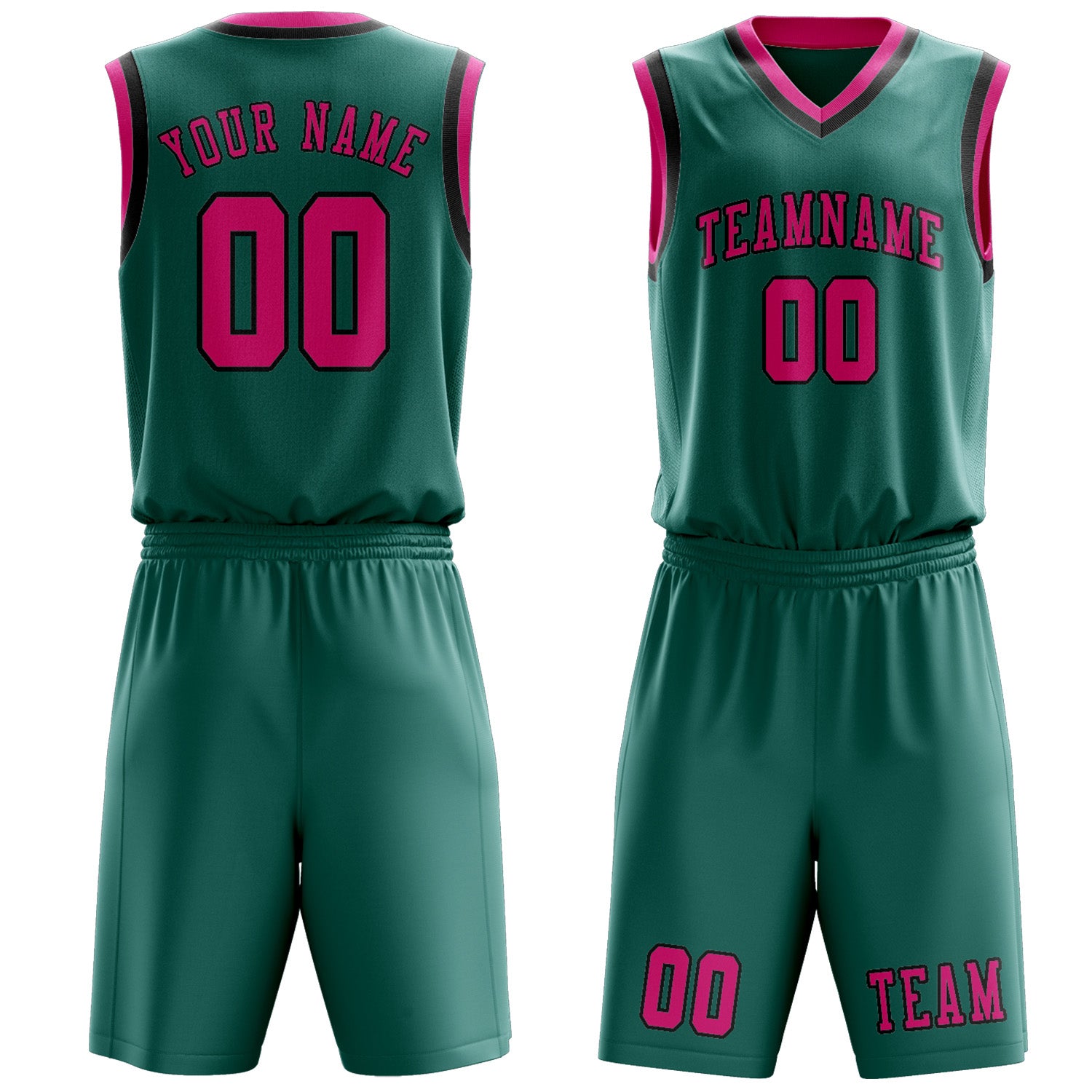 Benutzerdefiniertes Professionelles Blaugrün Rosarot Basketballtrikot-Set