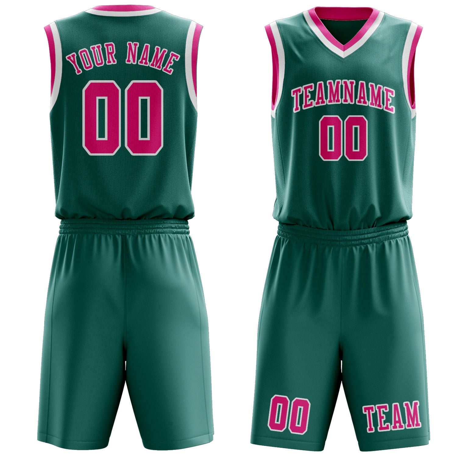 Benutzerdefiniertes Professionelles Blaugrün Rosarot Basketballtrikot-Set
