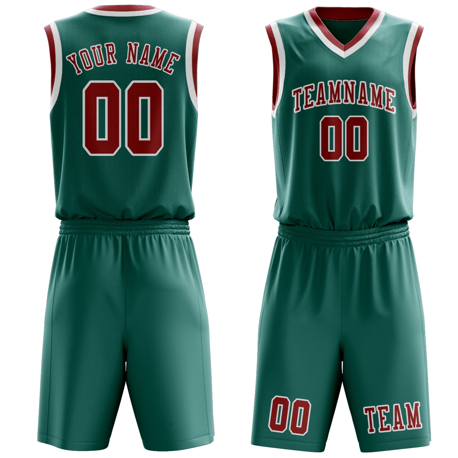 Benutzerdefiniertes Professionelles Blaugrün Rot Basketballtrikot-Set