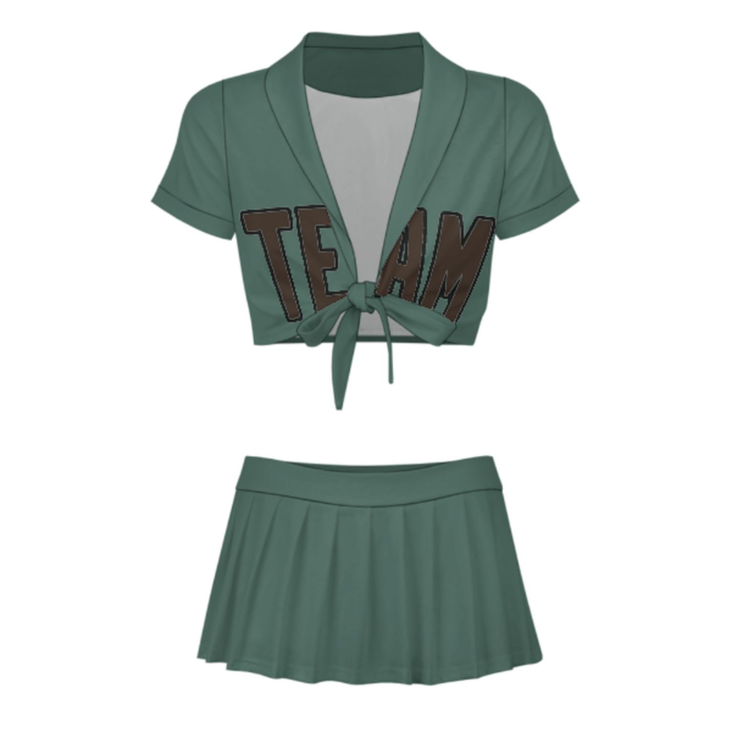 Maßgeschneidertes Blaugrün Braun Cheerleader Outfit Set