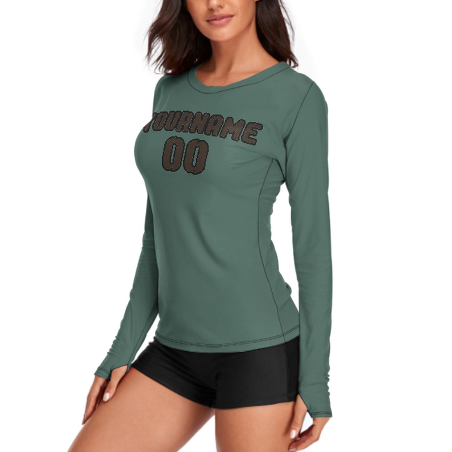 Maßgeschneidertes Blaugrün Braun Damen Langarmshirt
