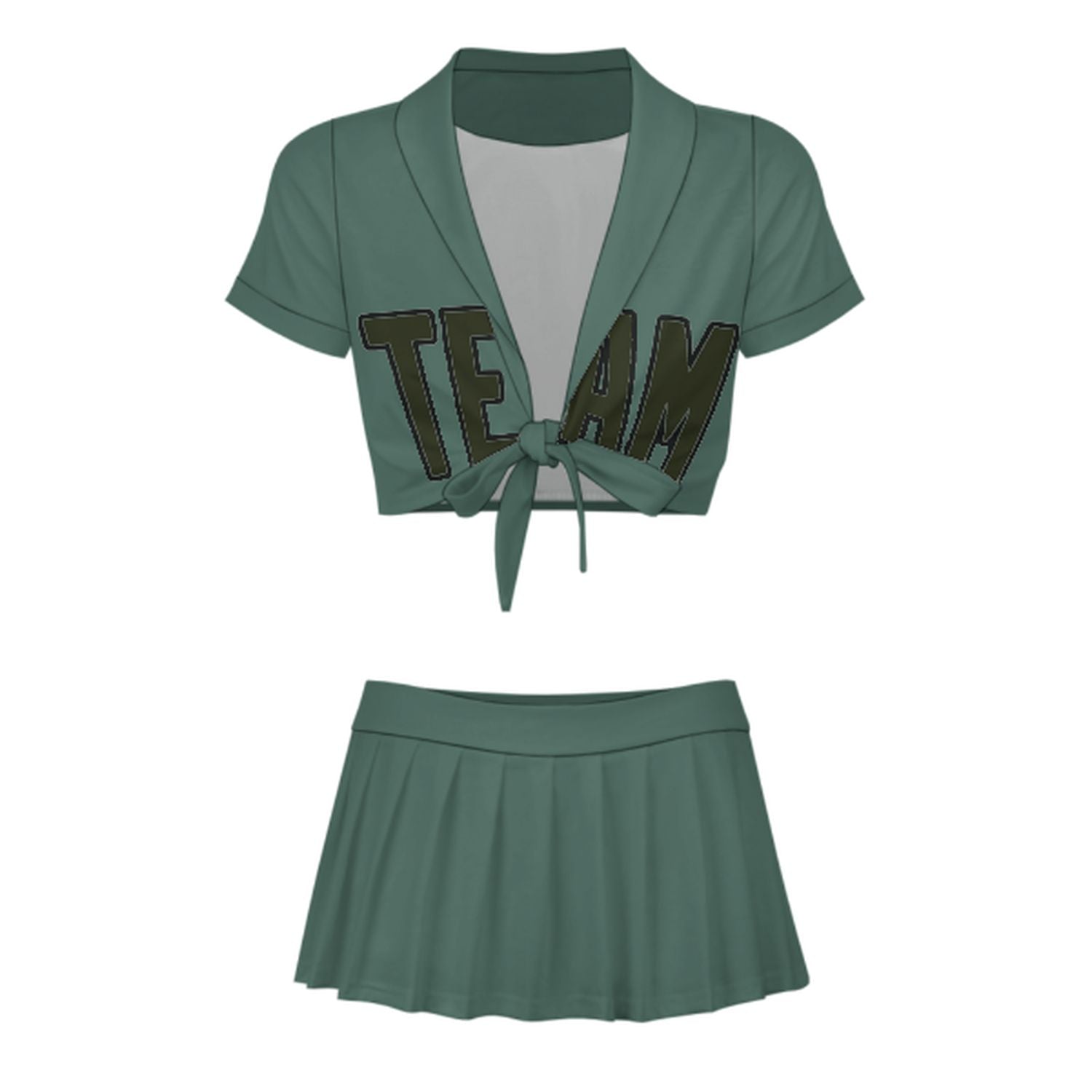 Maßgeschneidertes Blaugrün Dunkles Oliv Cheerleader Outfit Set