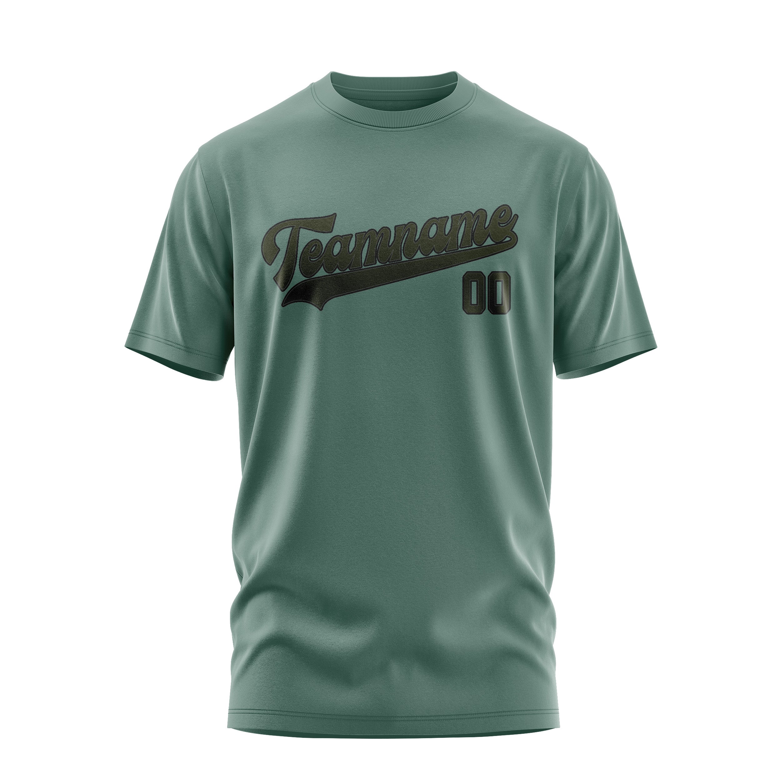 Maßgeschneidertes Blaugrün Dunkles Oliv T-Shirt