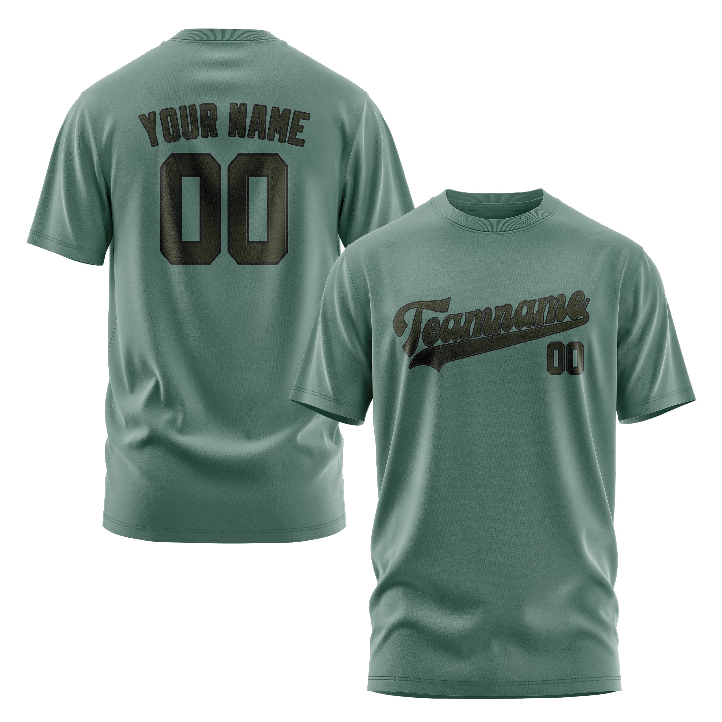 Maßgeschneidertes Blaugrün Dunkles Oliv T-Shirt