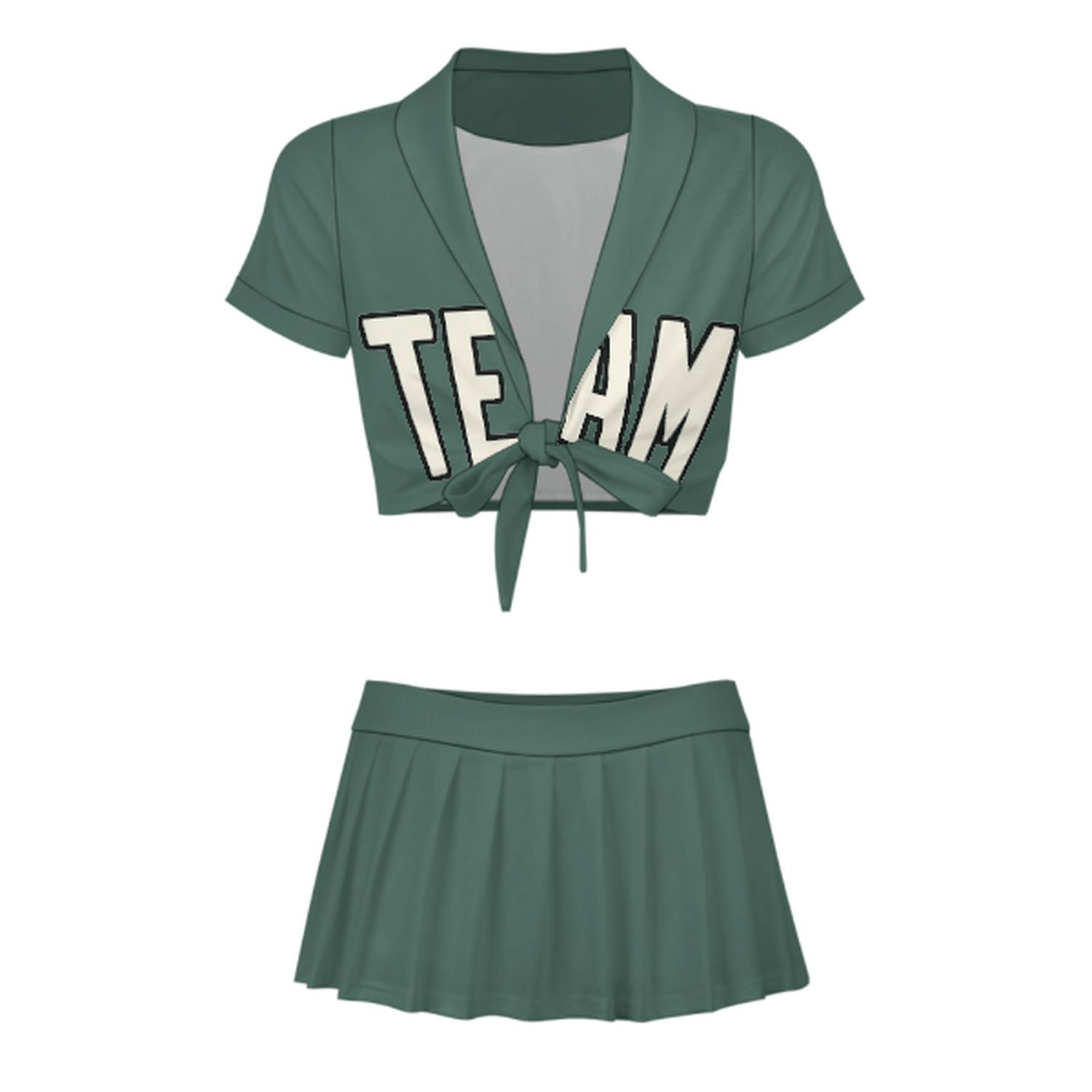 Maßgeschneidertes Blaugrün Beige Cheerleader Outfit Set