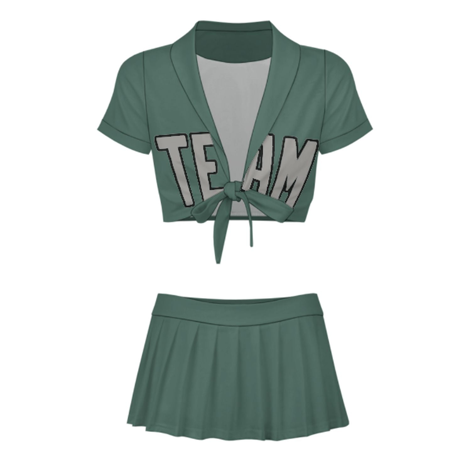 Maßgeschneidertes Blaugrün Grau Cheerleader Outfit Set
