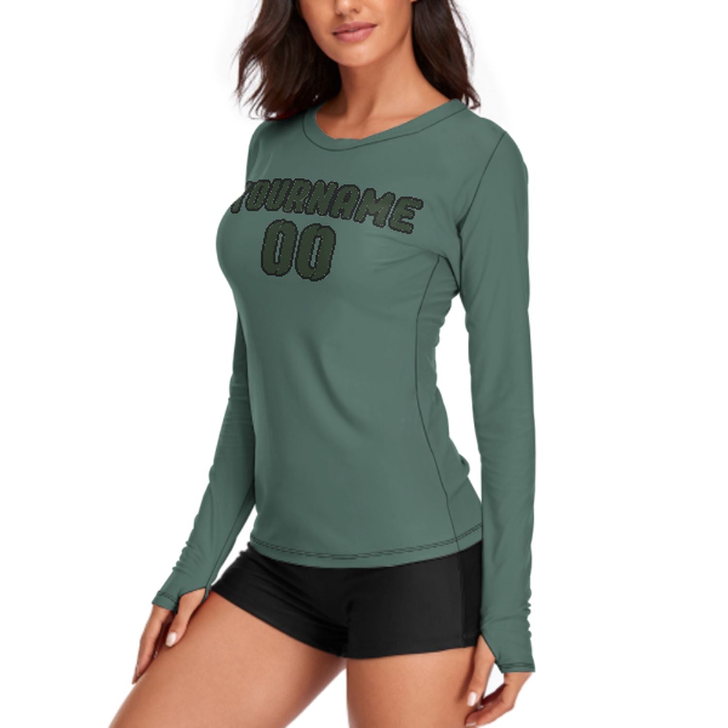 Maßgeschneidertes Blaugrün Tannengrün Damen Langarmshirt