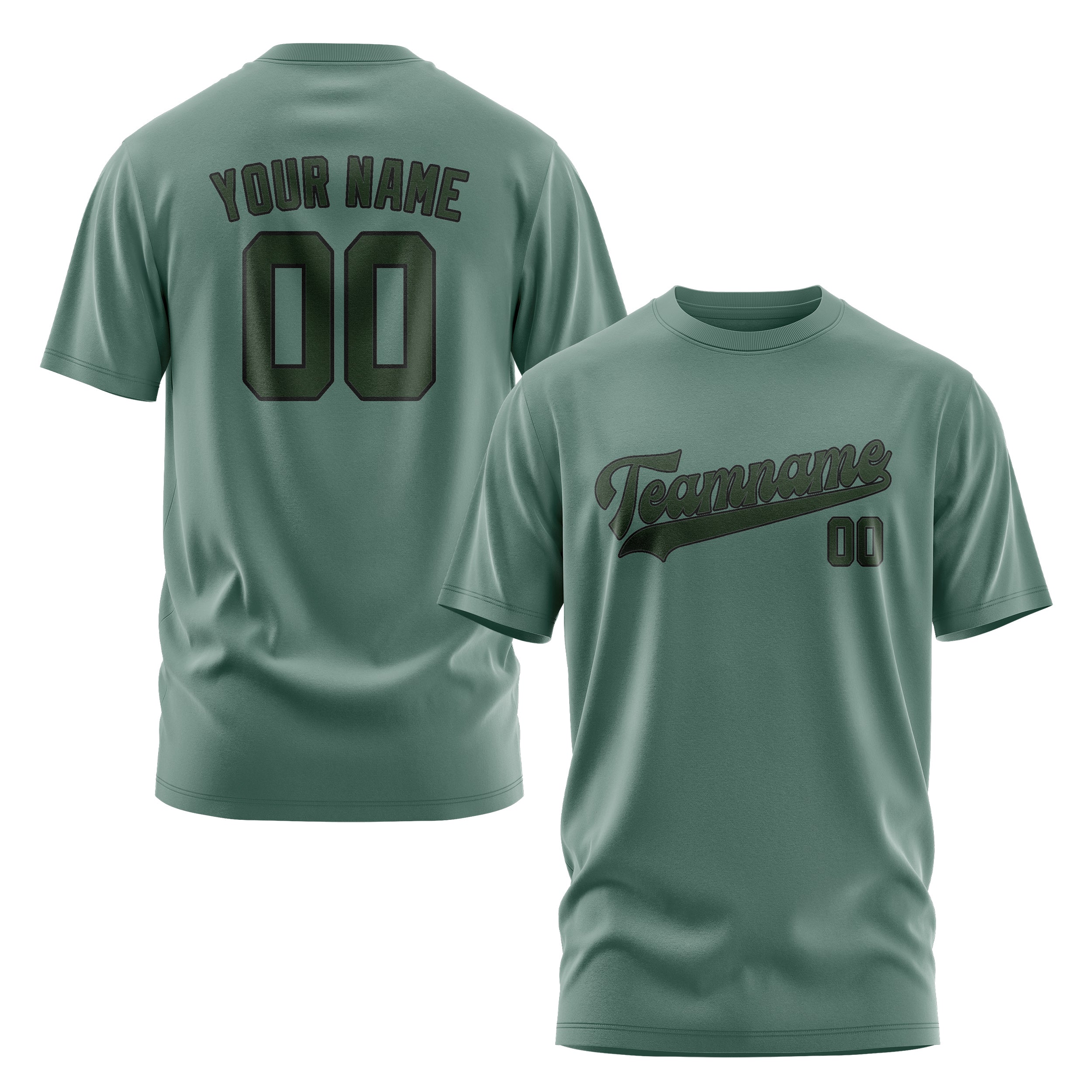 Maßgeschneidertes Blaugrün Tannengrün T-Shirt