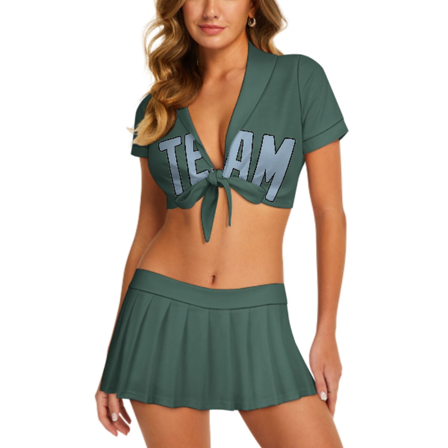Maßgeschneidertes Blaugrün Hellblau Cheerleader Outfit Set