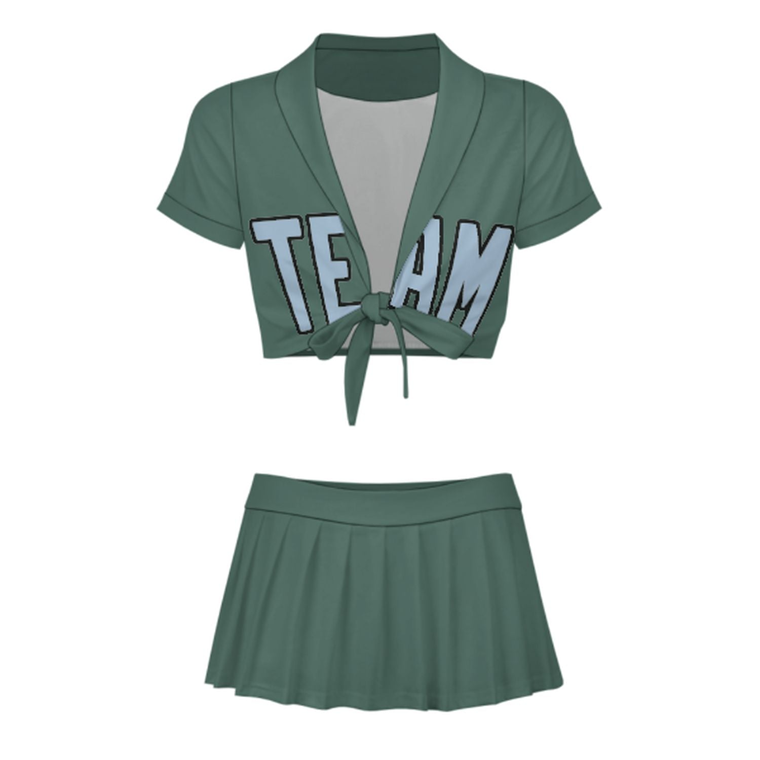 Maßgeschneidertes Blaugrün Hellblau Cheerleader Outfit Set