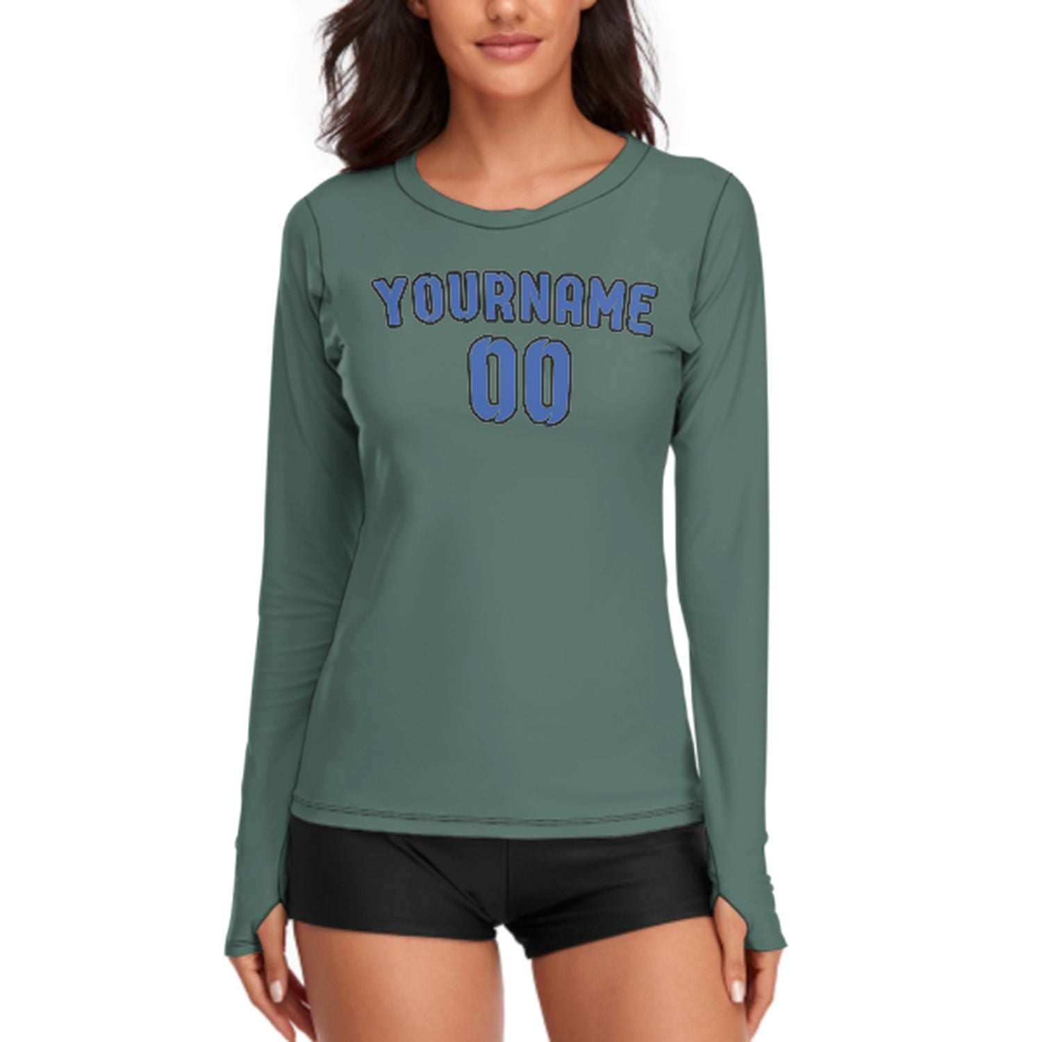 Maßgeschneidertes Blaugrün Himmelblau Damen Langarmshirt