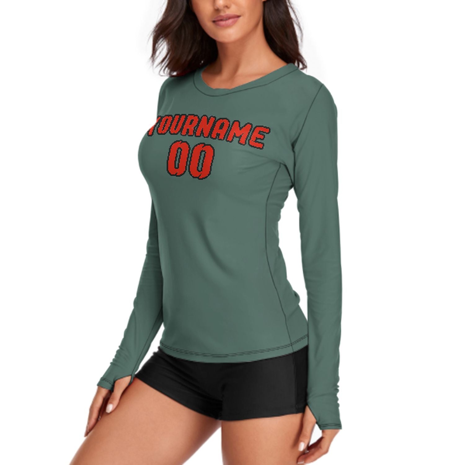 Maßgeschneidertes Blaugrün Orangerot Damen Langarmshirt