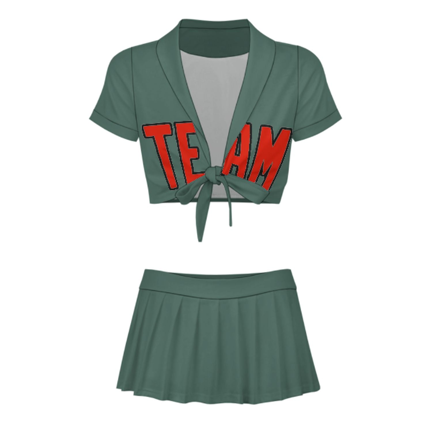 Maßgeschneidertes Blaugrün Orangerot Cheerleader Outfit Set