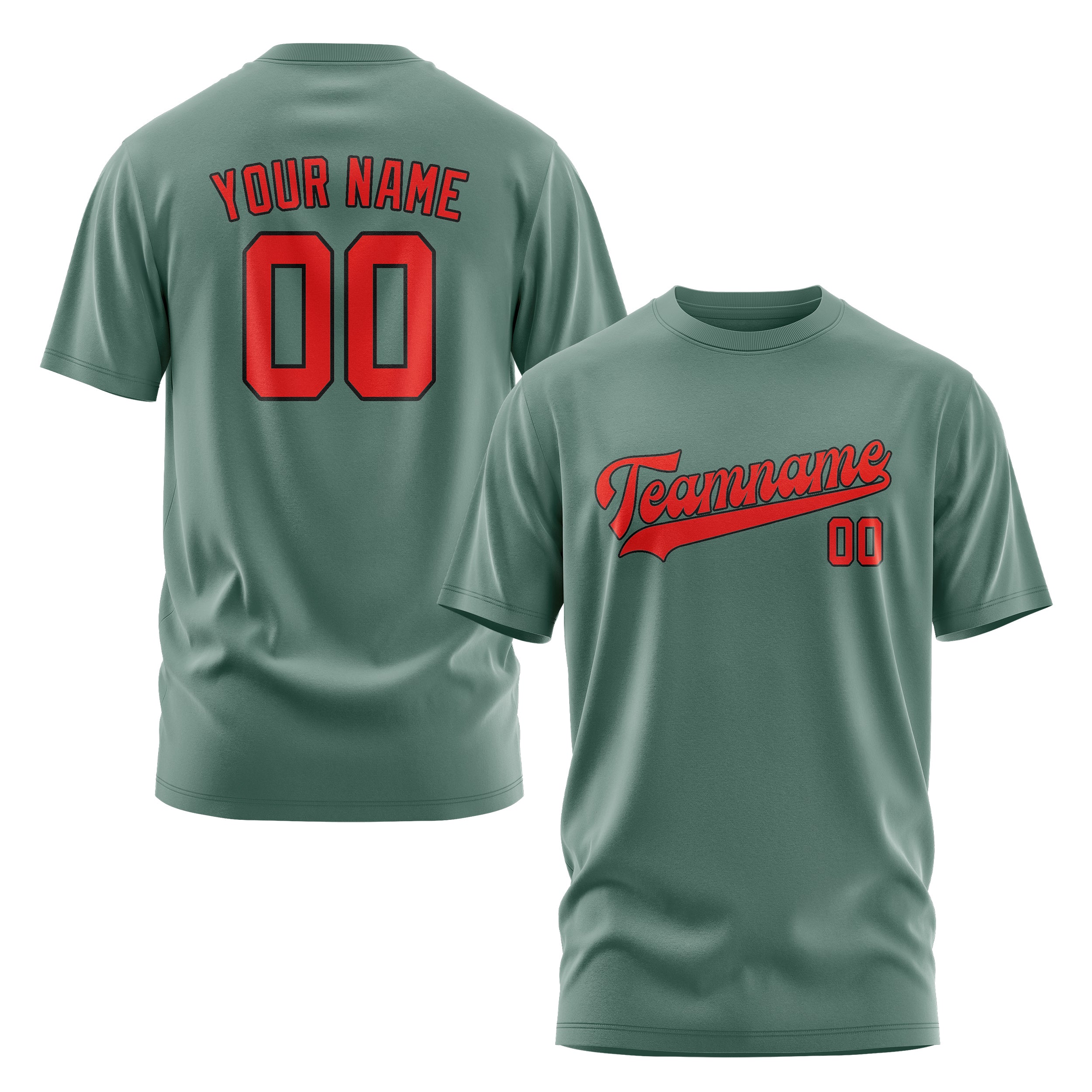 Maßgeschneidertes Blaugrün Orangerot T-Shirt