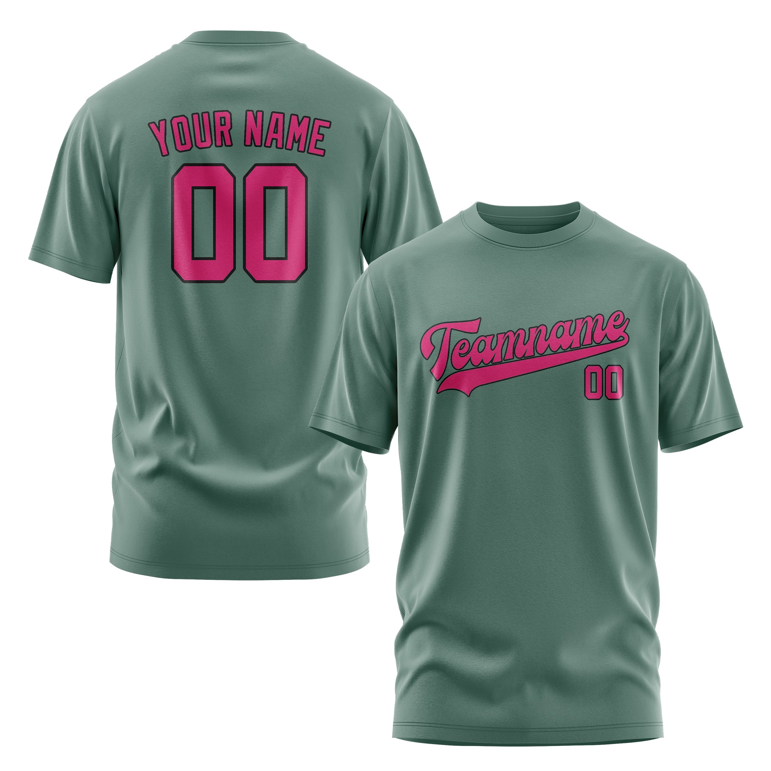 Maßgeschneidertes Blaugrün Rosarot T-Shirt