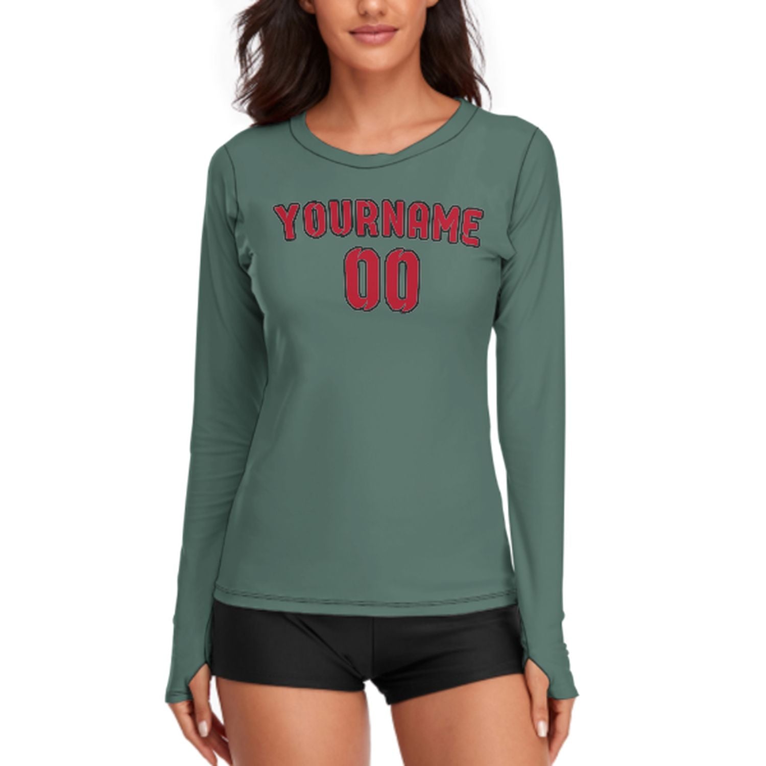 Maßgeschneidertes Blaugrün Rot Damen Langarmshirt